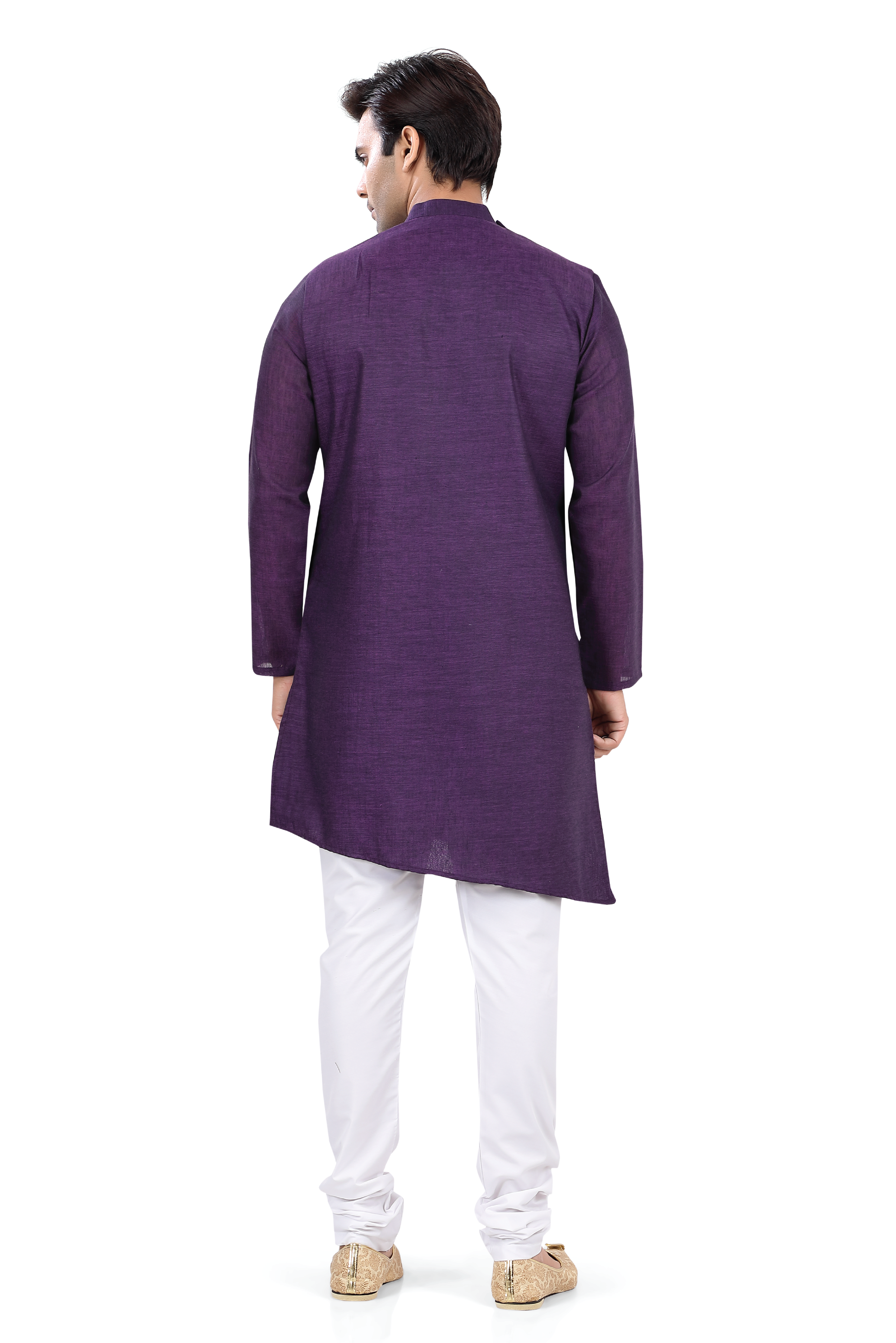Asymmetric Linen cotton Indo western in Purple