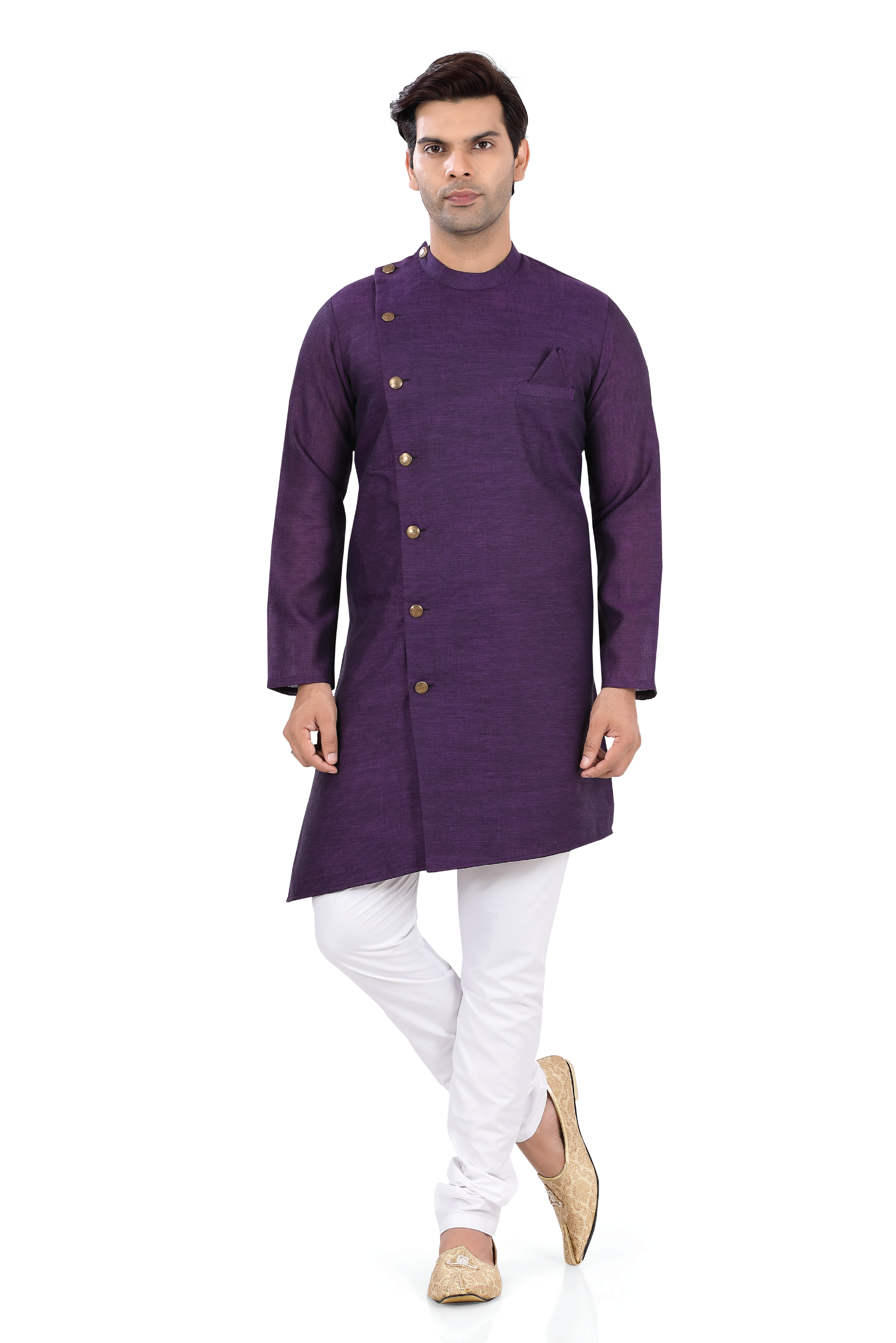 Asymmetric Linen cotton Indo western in Purple