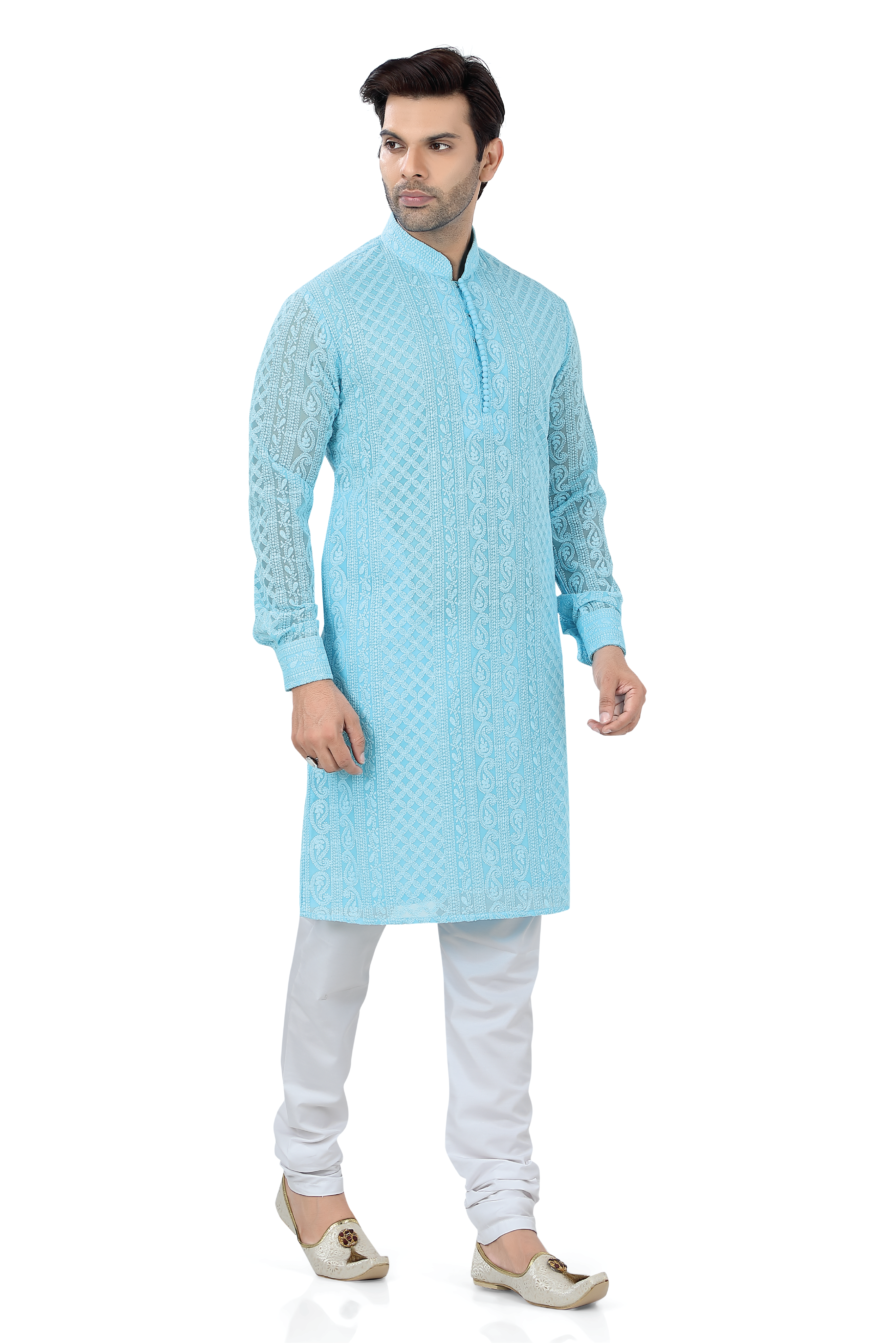 Lucknowi Chikankari Kurta Pajama Set in Blue