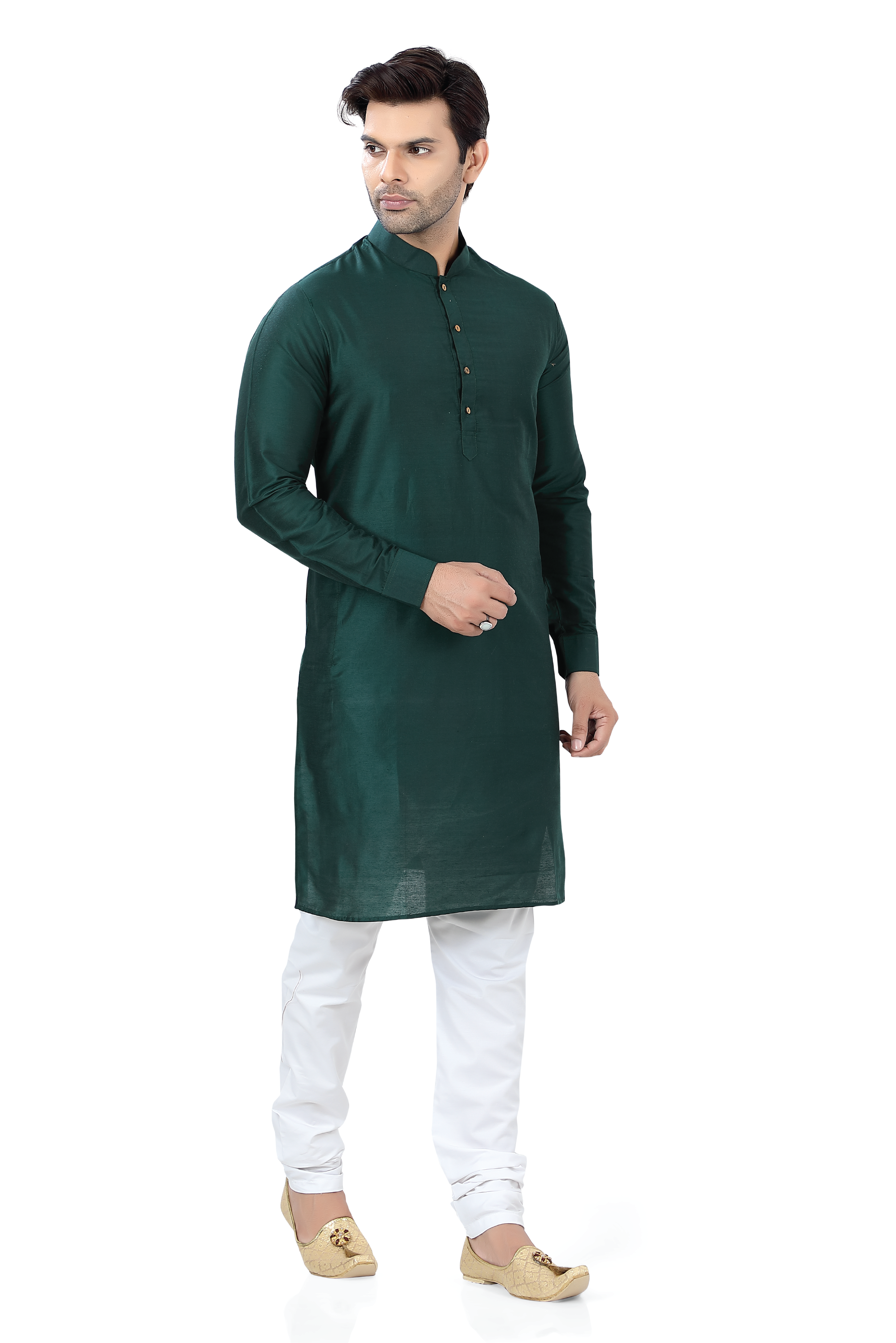 Soft Cotton Silk Kurta Pajama in Bottle Green Color - (MHPC101BG)