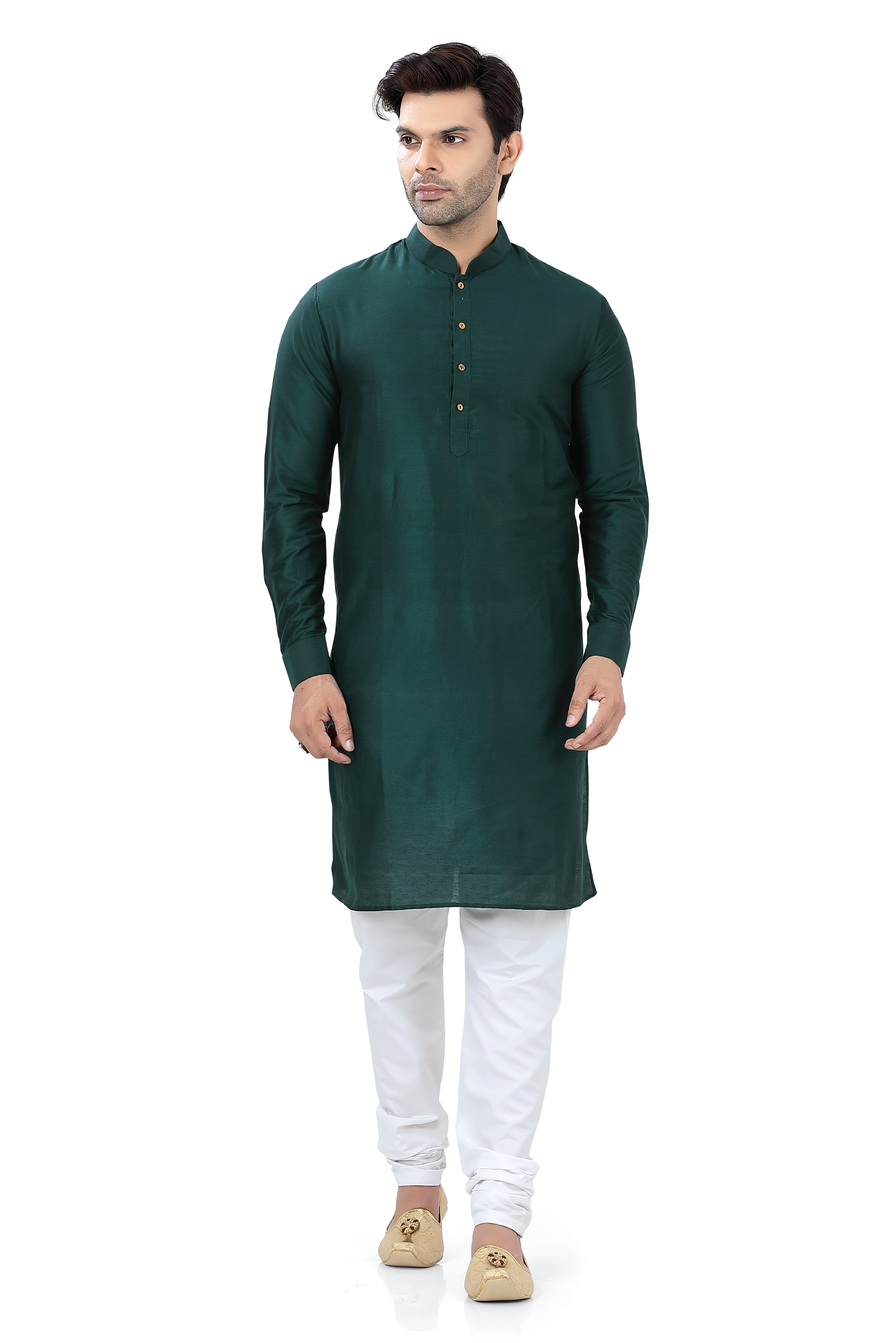 Soft Cotton Silk Kurta Pajama in Bottle Green Color - (MHPC101BG)