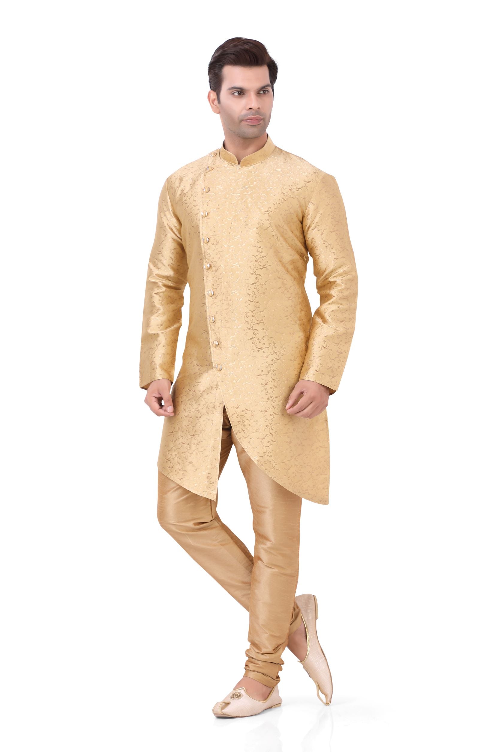 Aangrakha Style Brocade Silk Kurta in Gold D NO D-139