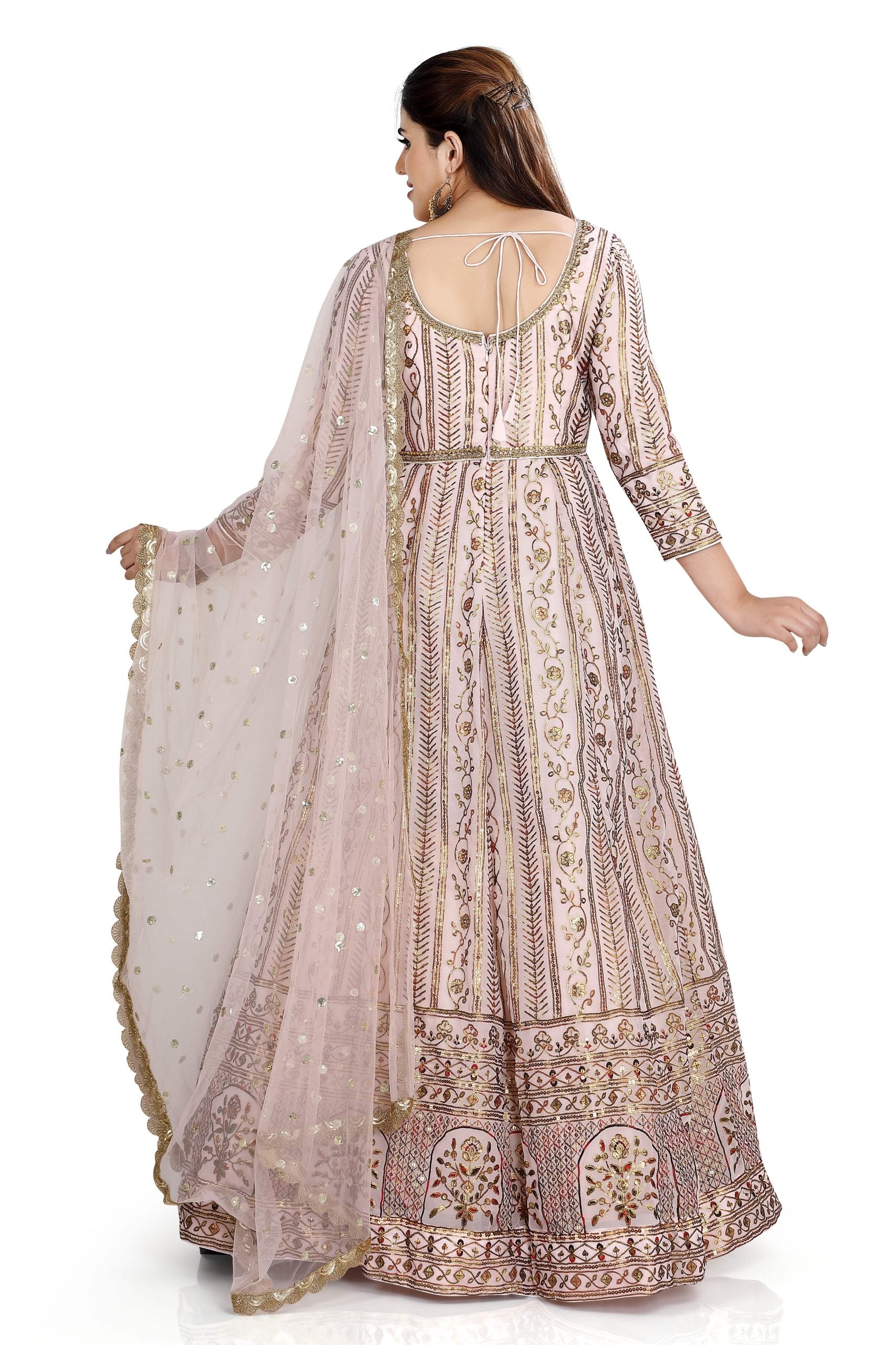 Pastel Peach Anarkali In Georgett With Sequins Work