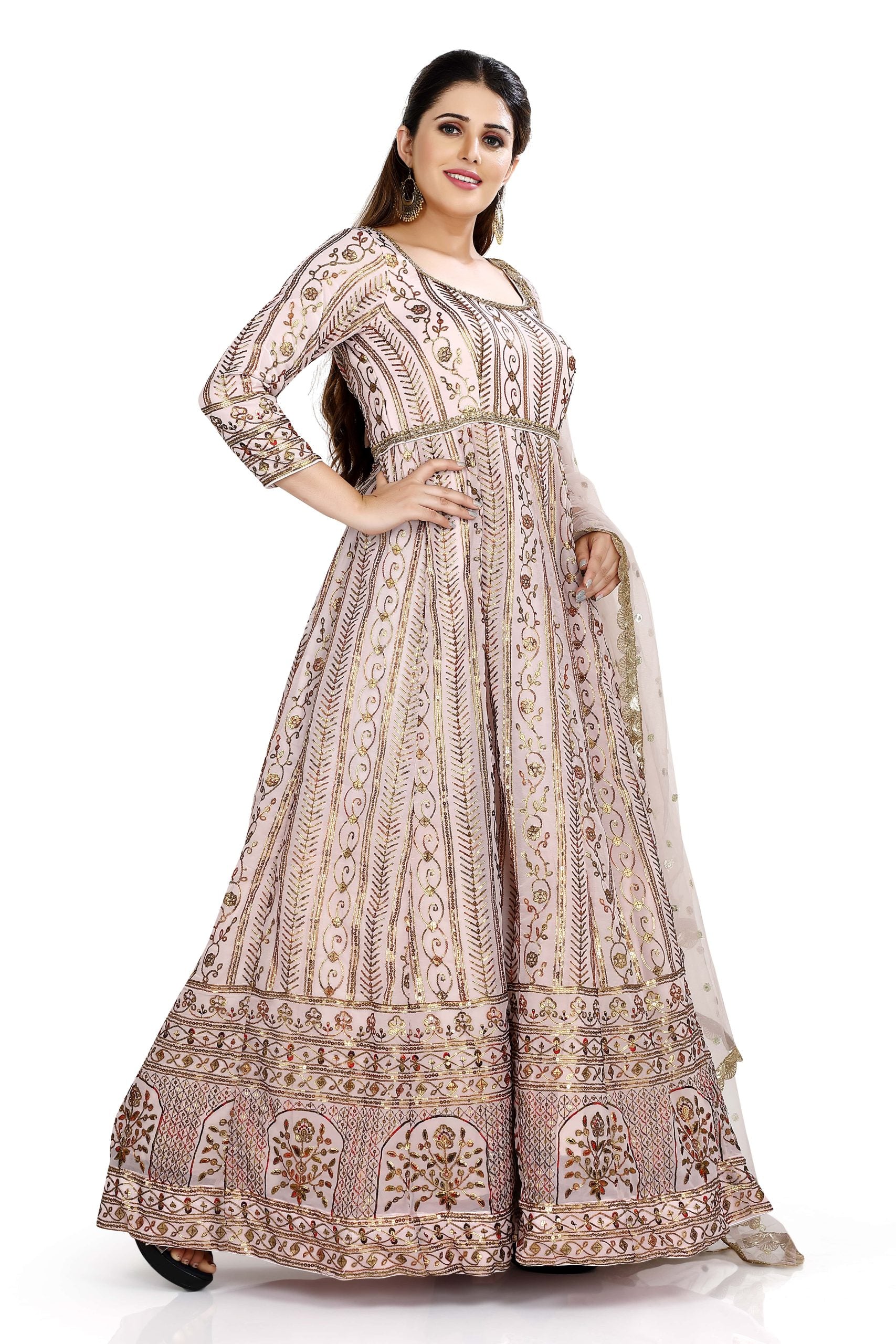 Pastel Peach Anarkali In Georgett With Sequins Work