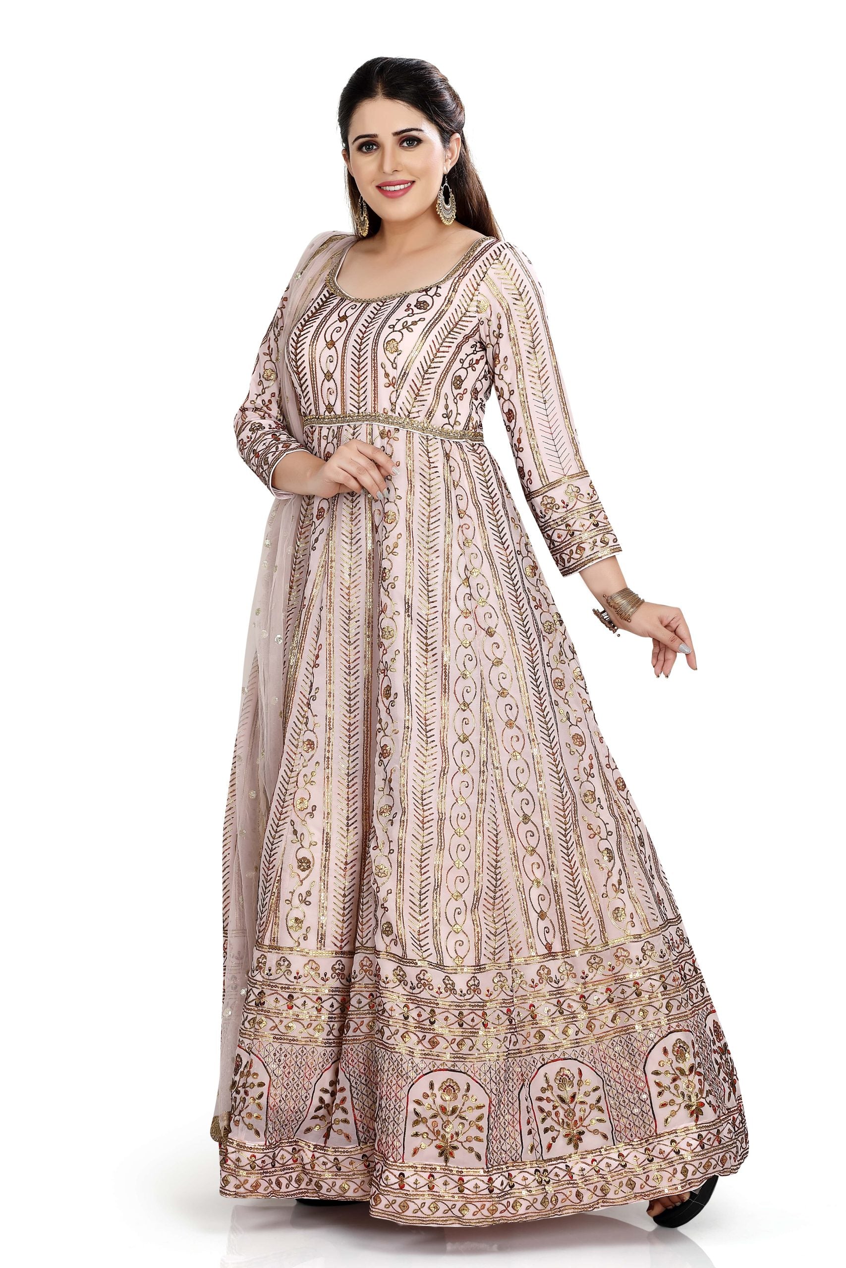 Pastel Peach Anarkali In Georgett With Sequins Work