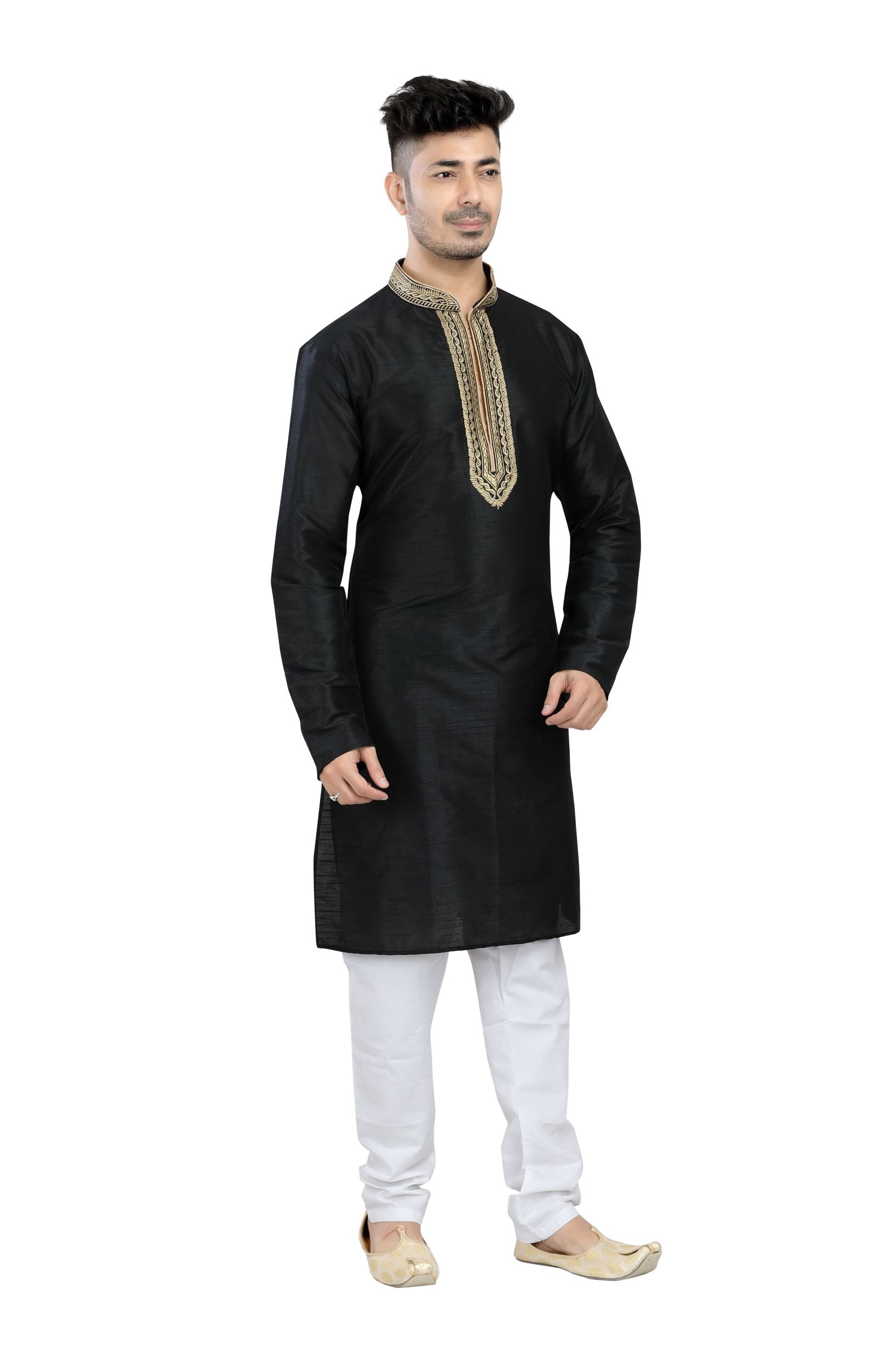 Banarasi Dupion silk Kurta pajama set in Black