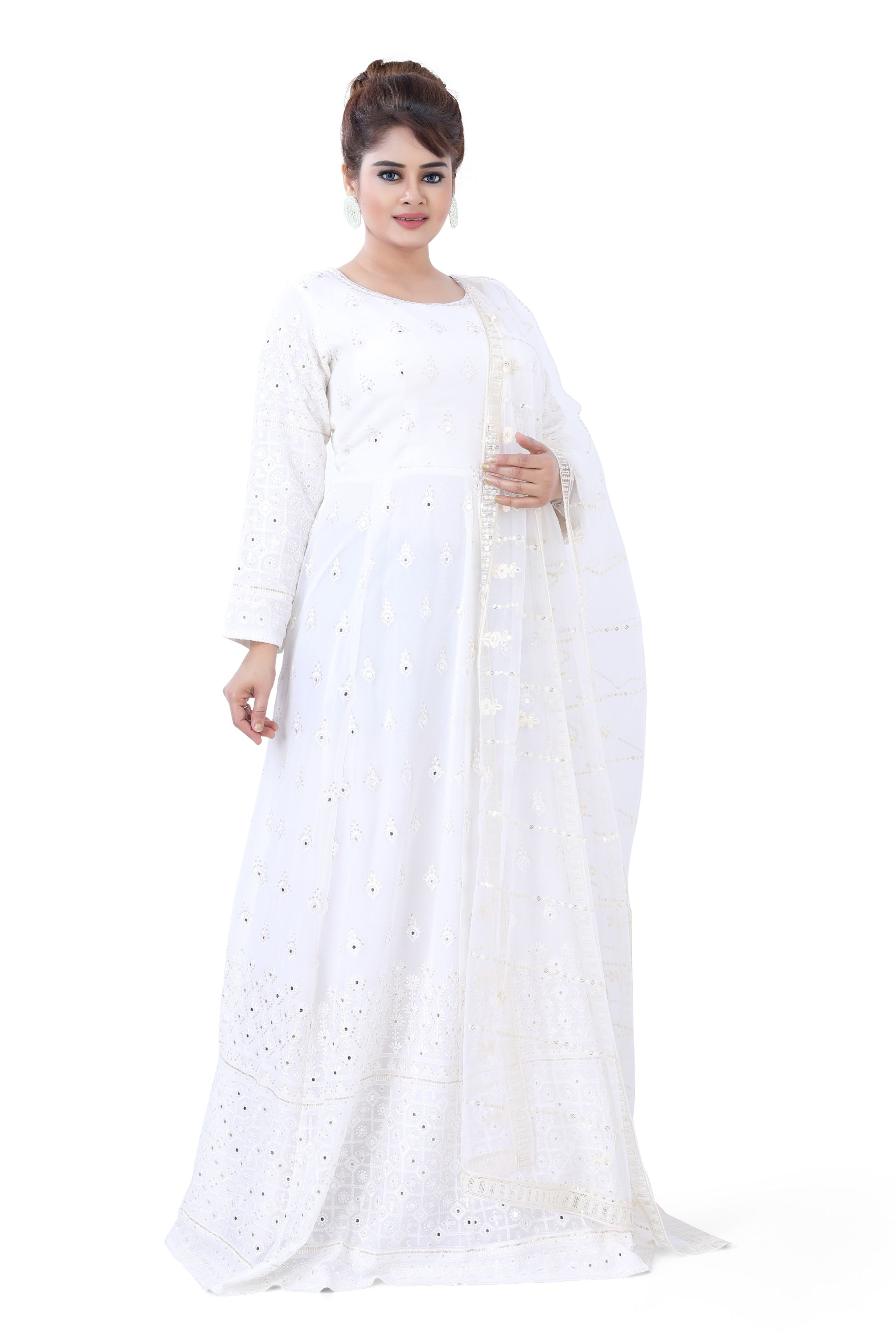Chikankari abhala work gown White