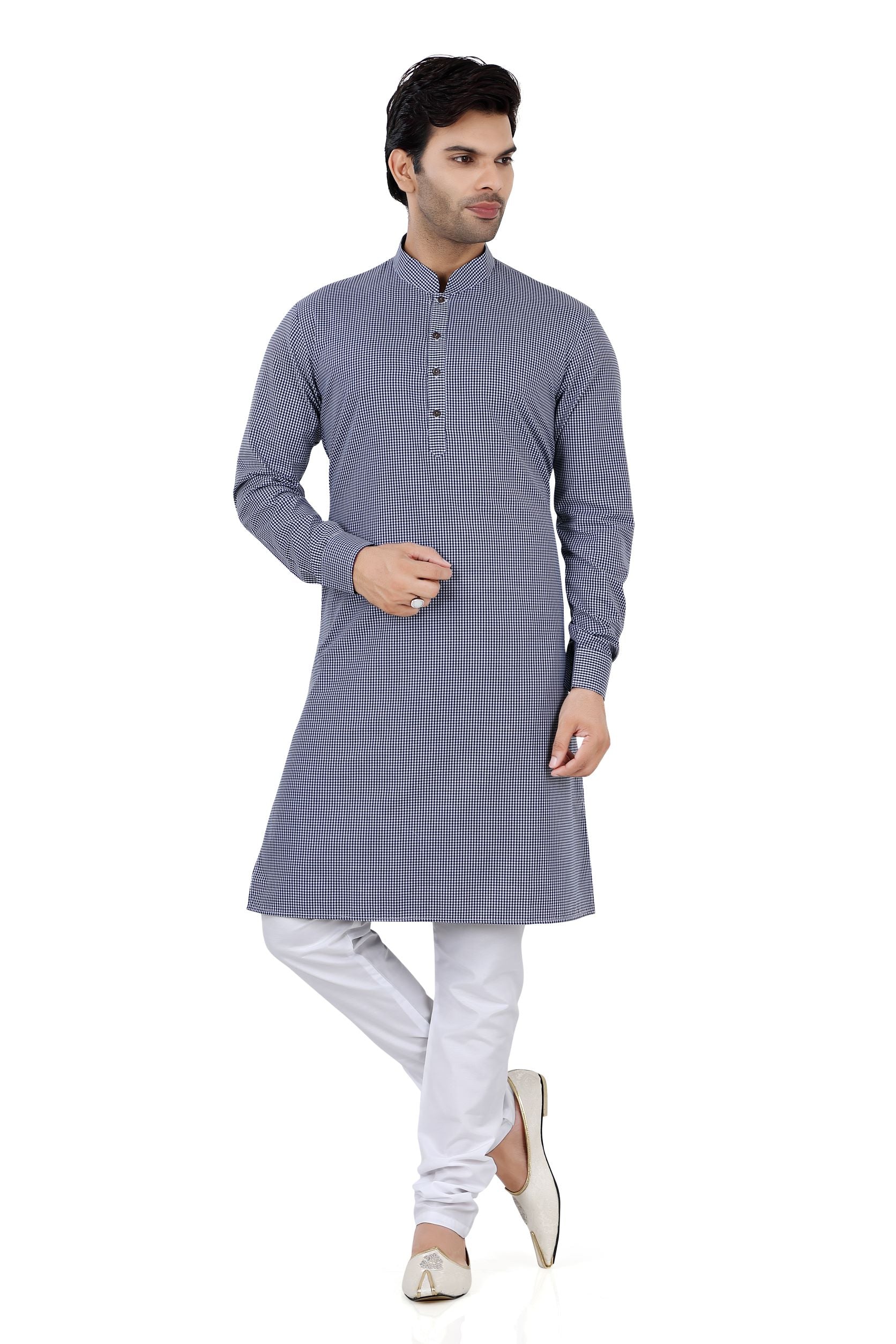 Cotton Kurta in Blue Check