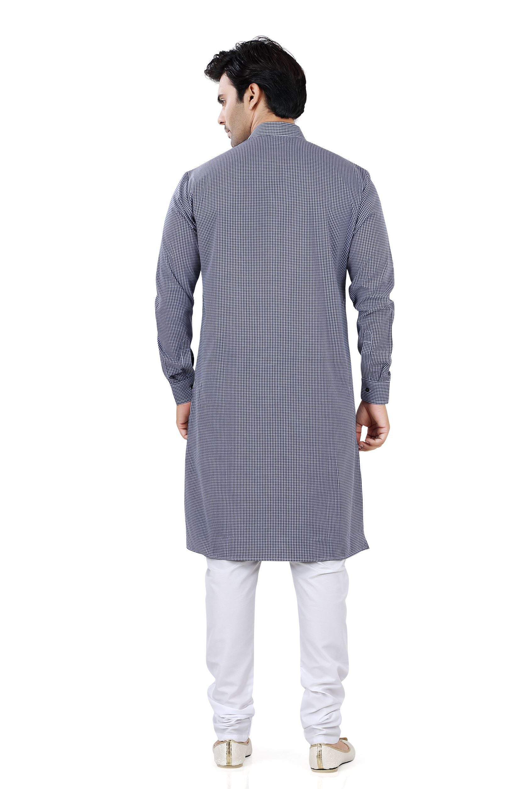 Cotton Kurta in Blue Check