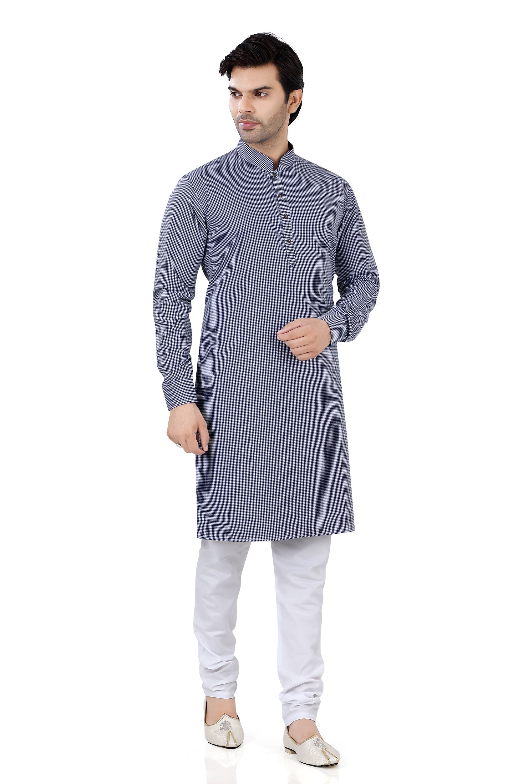 Cotton Kurta in Blue Check