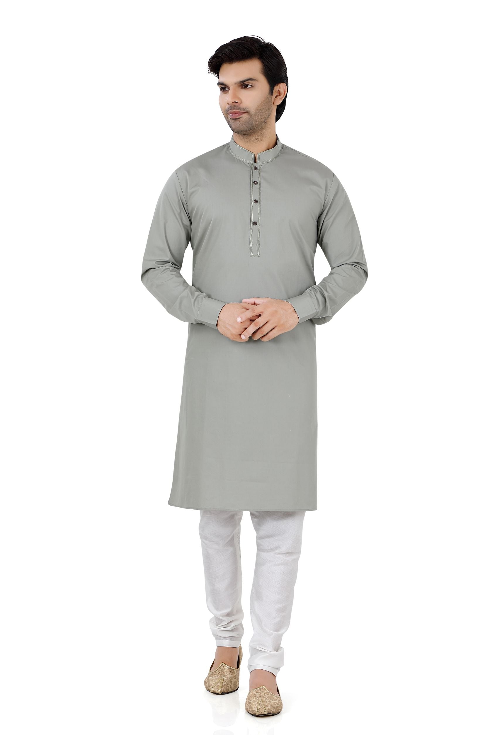 Clearance - Anchor embroidery Cotton Kurta  in Light sage