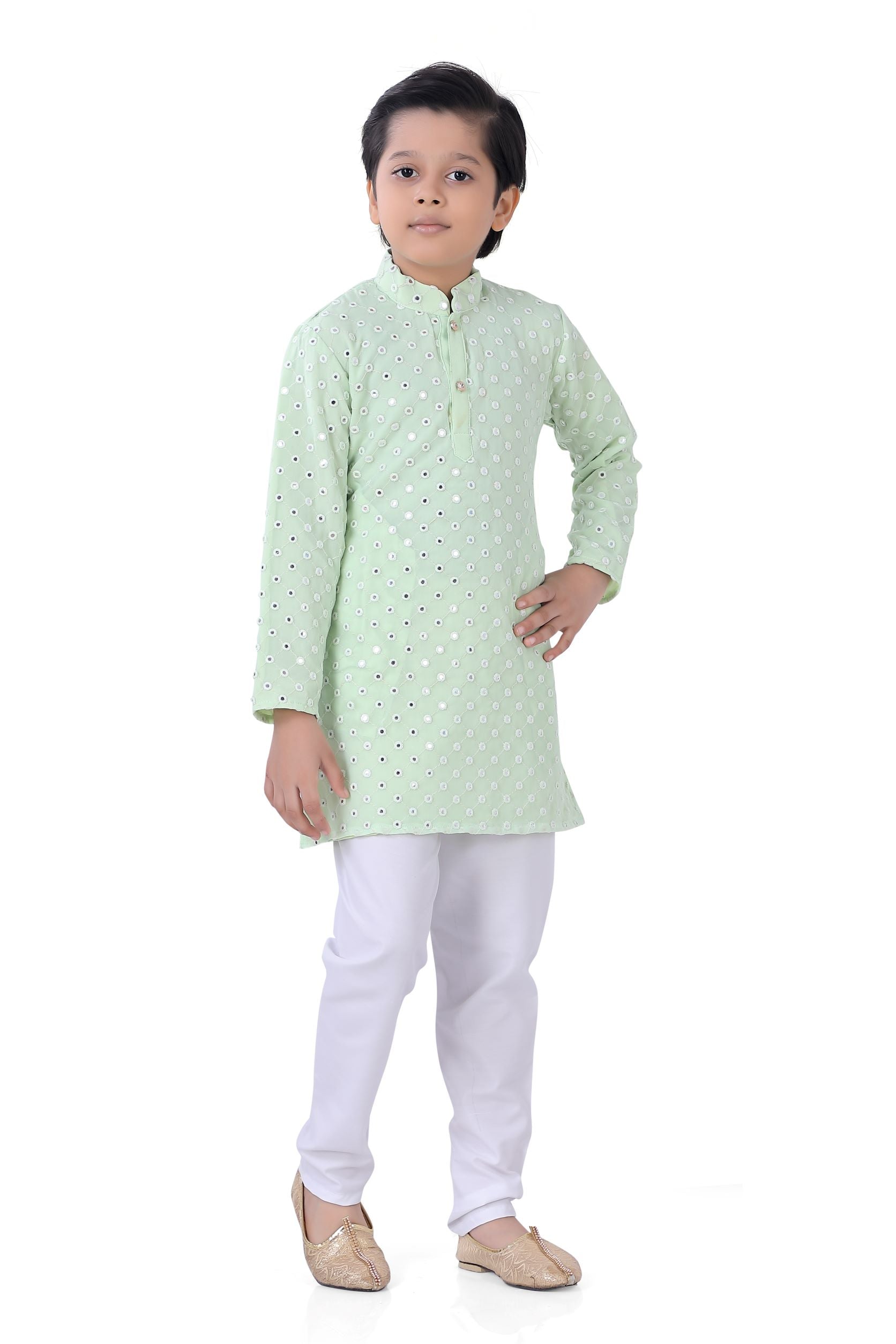 Boys Abhala work Dress Set in Mint Green