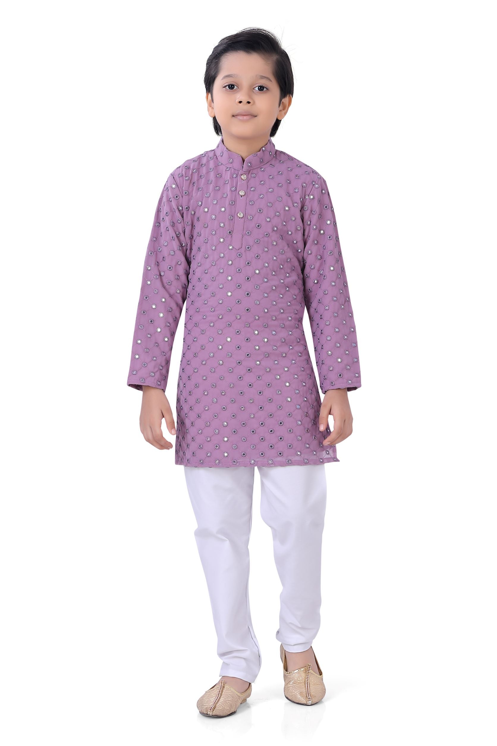 Boys Abhala work Dress Set in Violet purple