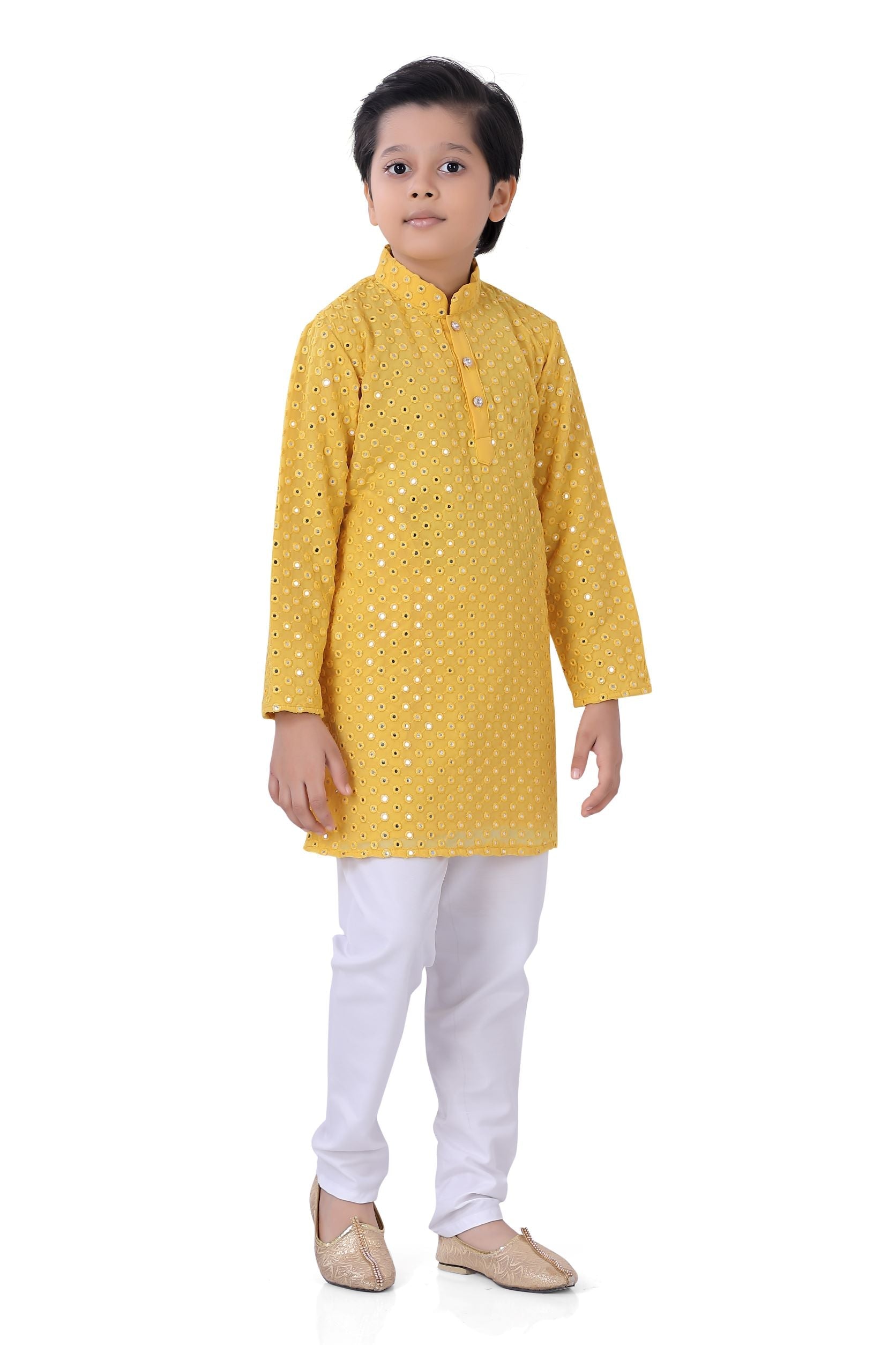 Boys Abhala work Dress Set in Lemon Yellow