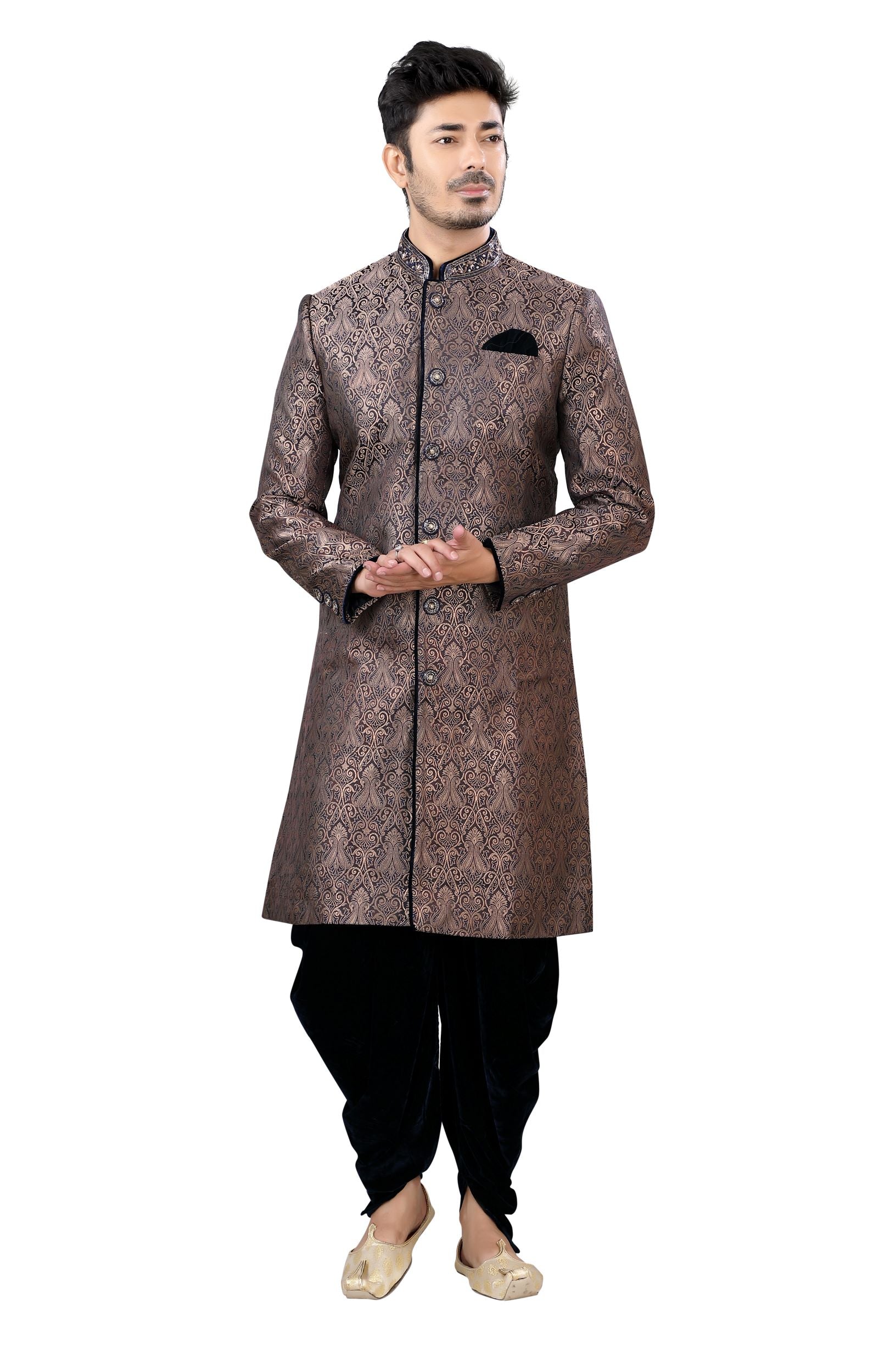 Kinkhab Navy Blue Jamevaram Sherwani D No. SK-02- Navy-S