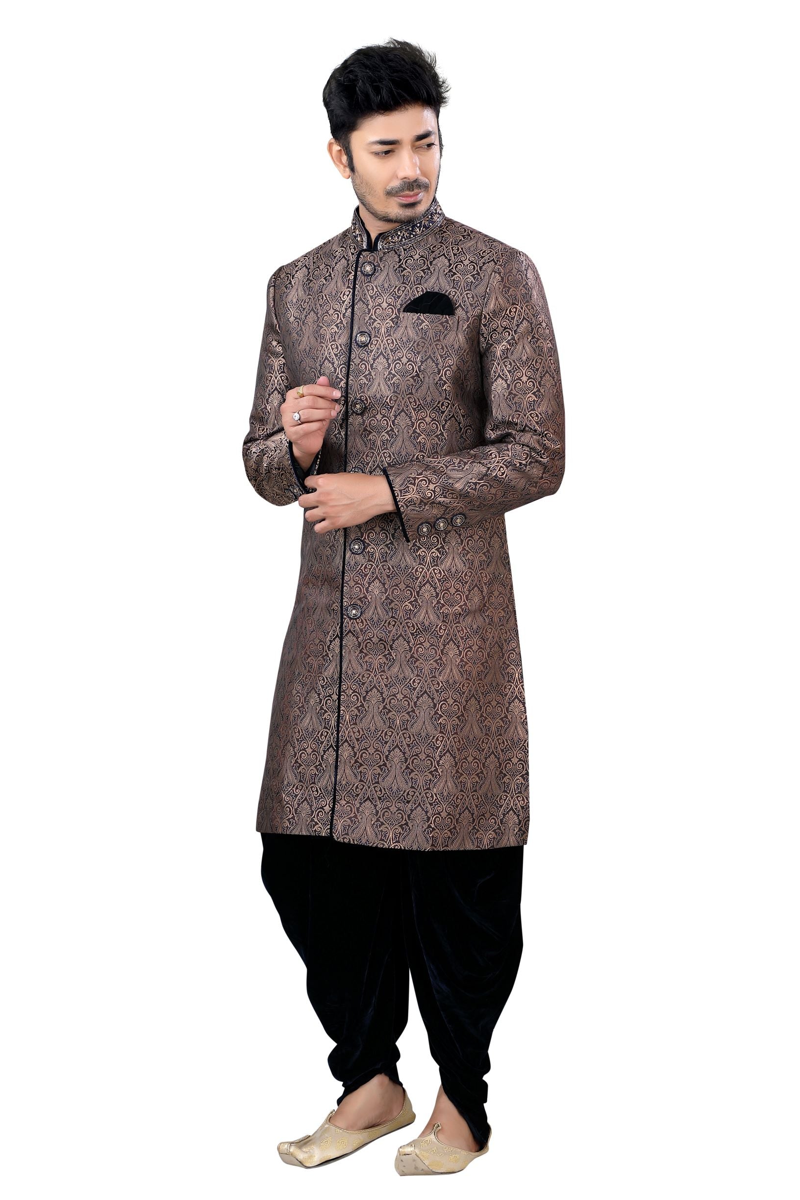 Kinkhab Navy Blue Jamevaram Sherwani D No. SK-02- Navy-S