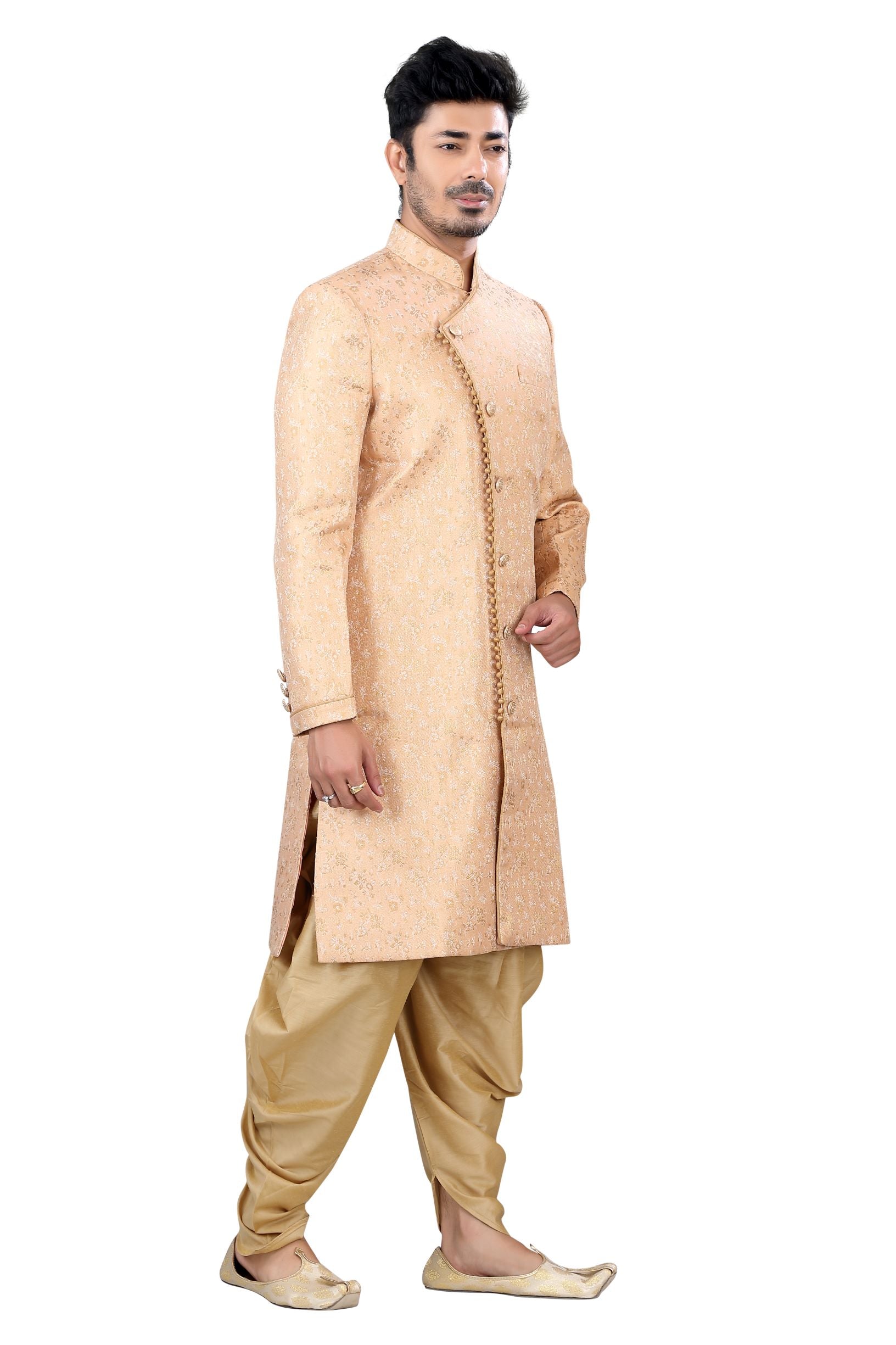 Jamevaram Sherwani in Peach color D No. SK-01-Peach-S