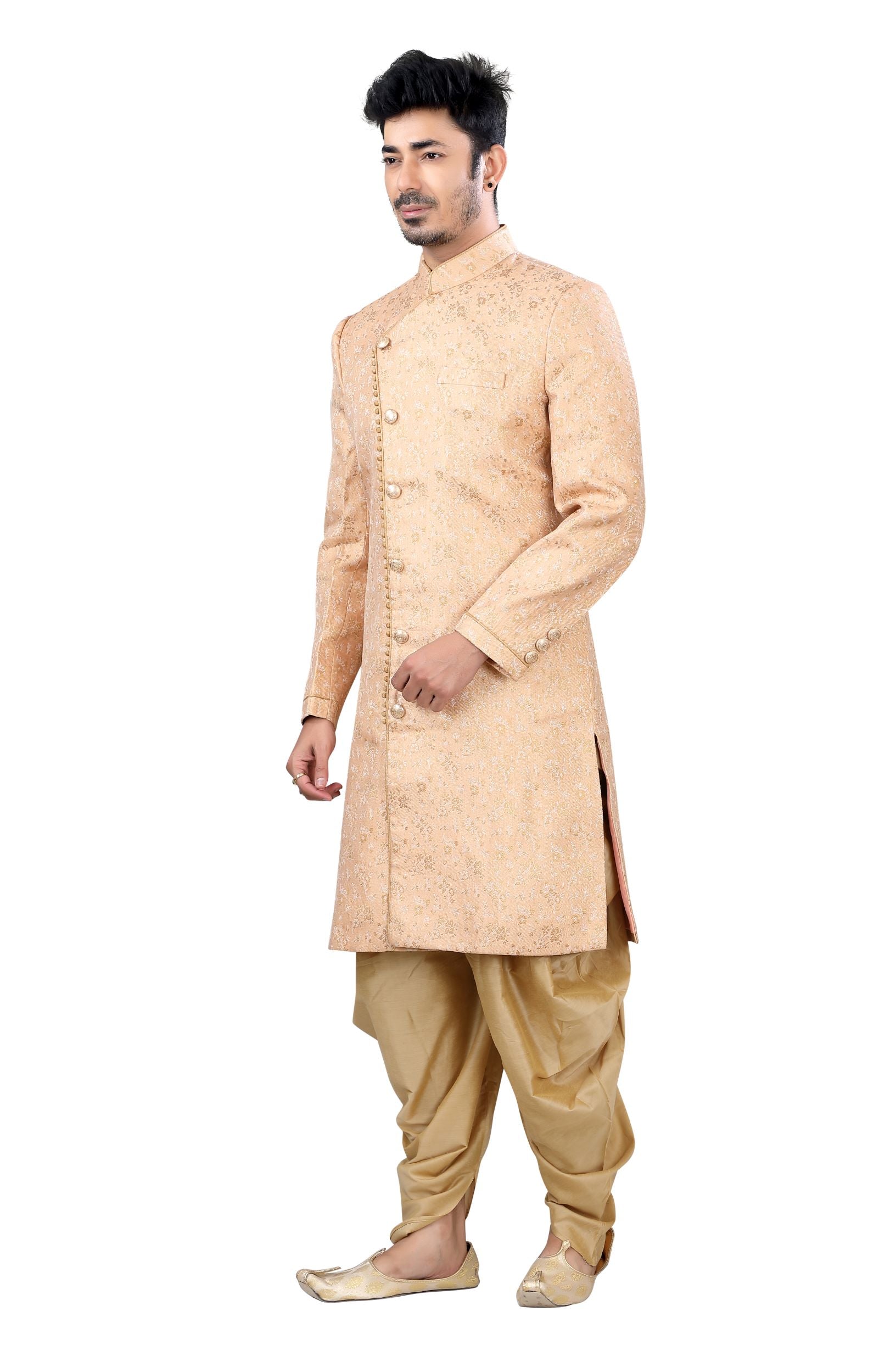 Jamevaram Sherwani in Peach color D No. SK-01-Peach-S