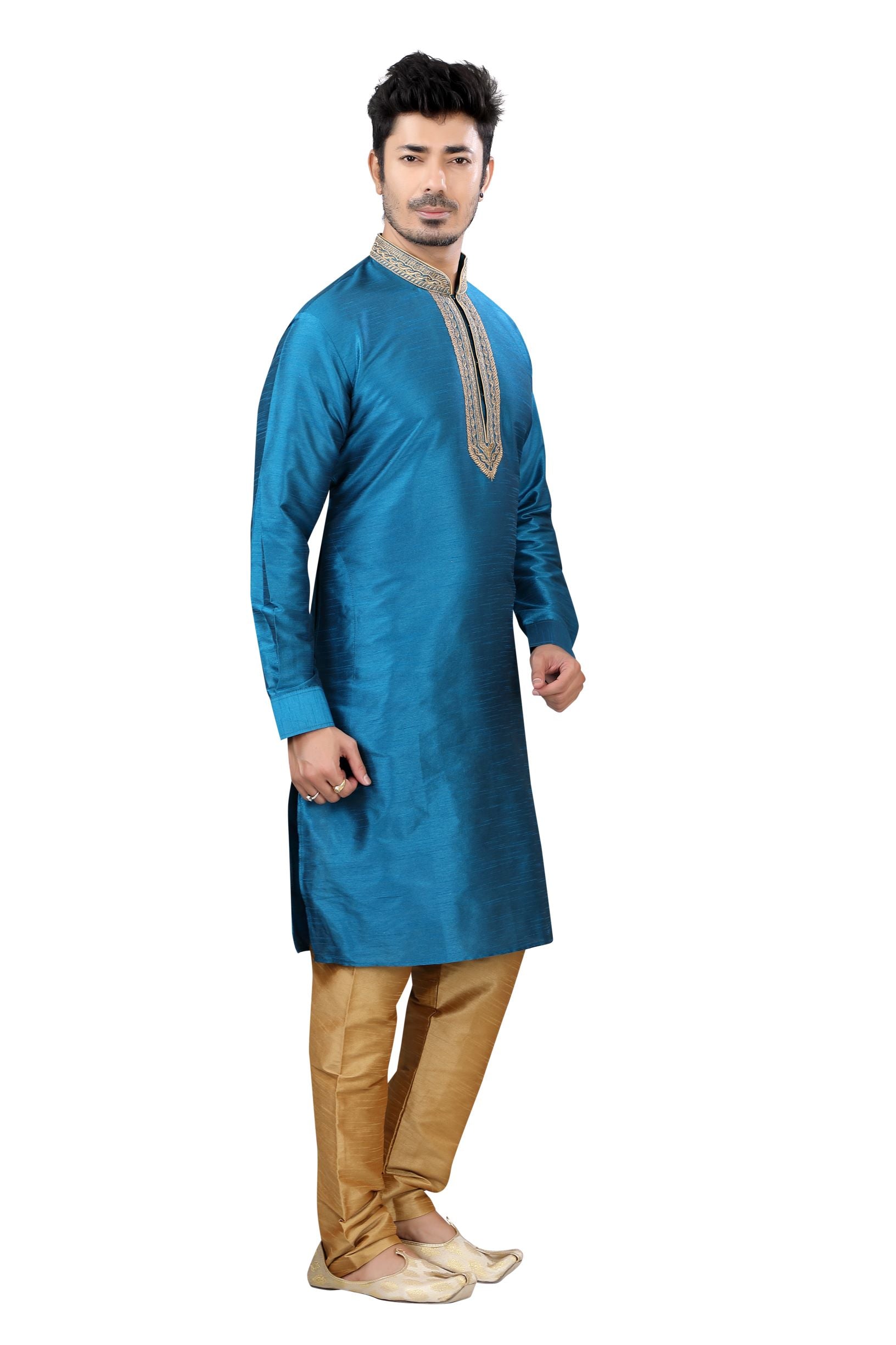 Banarasi Silk Kurta pajama in Phirozi Blue