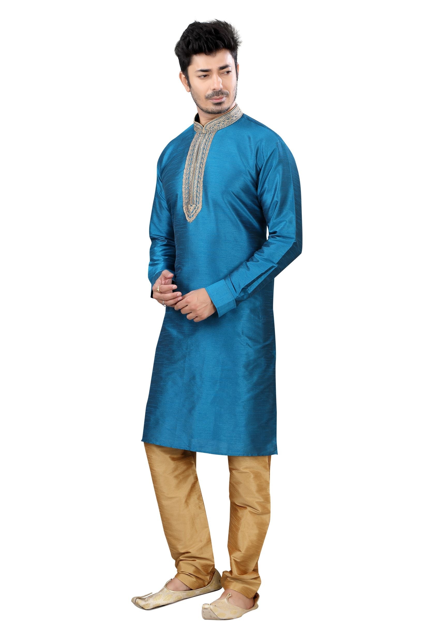 Banarasi Silk Kurta pajama in Phirozi Blue