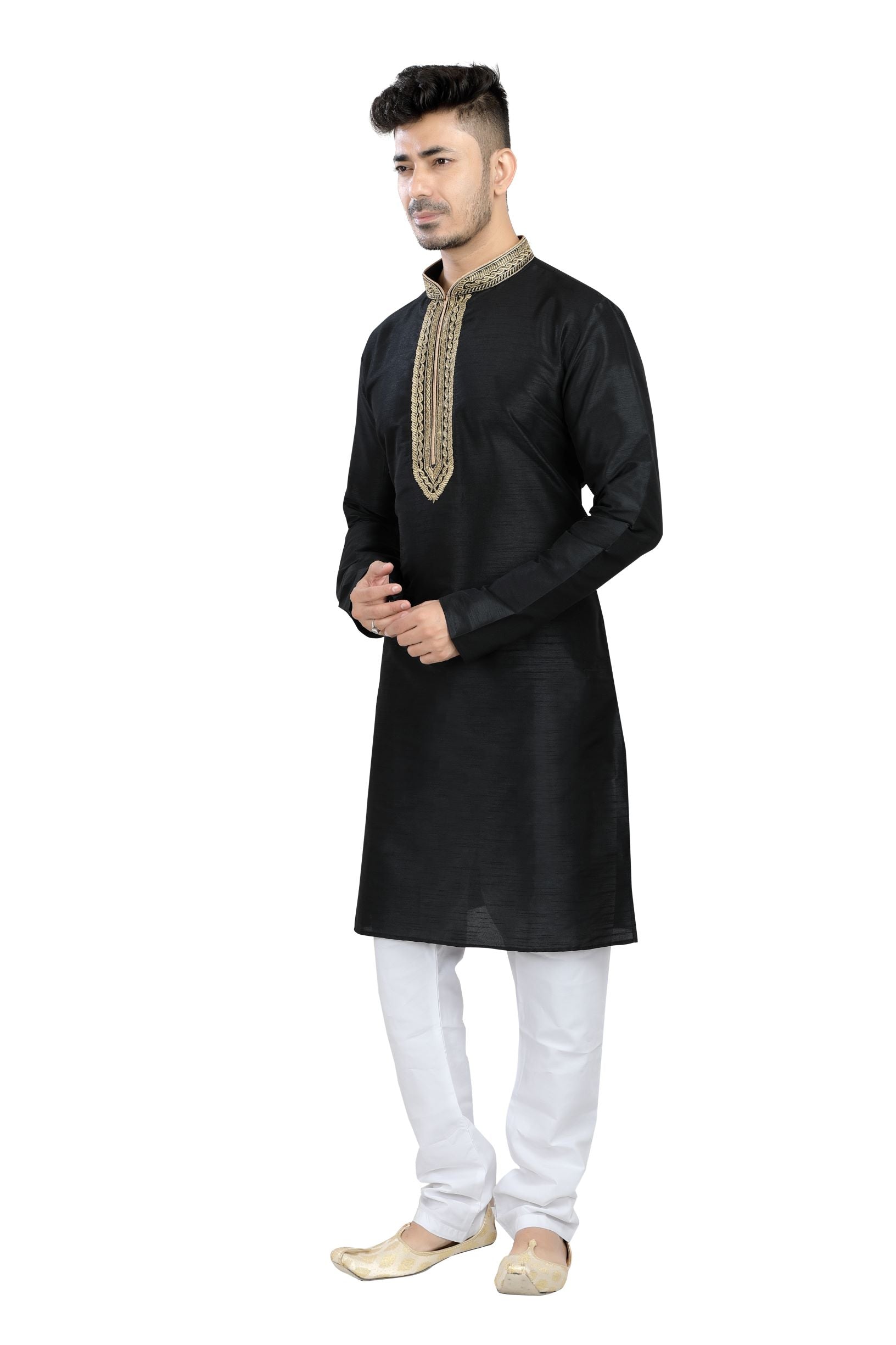 Banarasi Dupion silk Kurta pajama set in Black