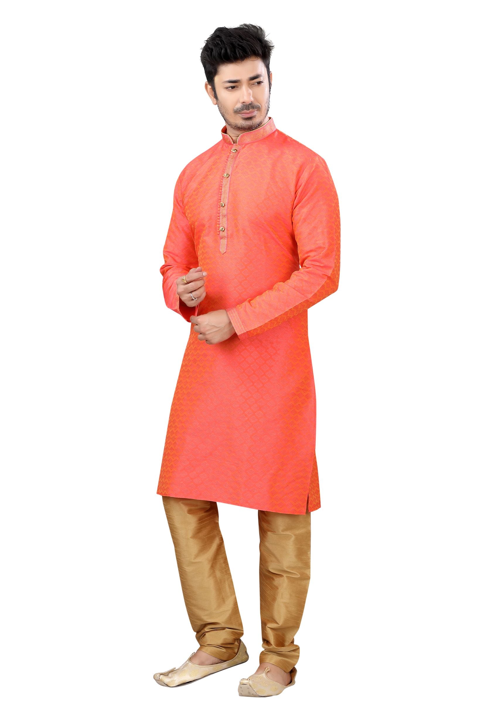 Jamevar Kurta pajama set in Coral