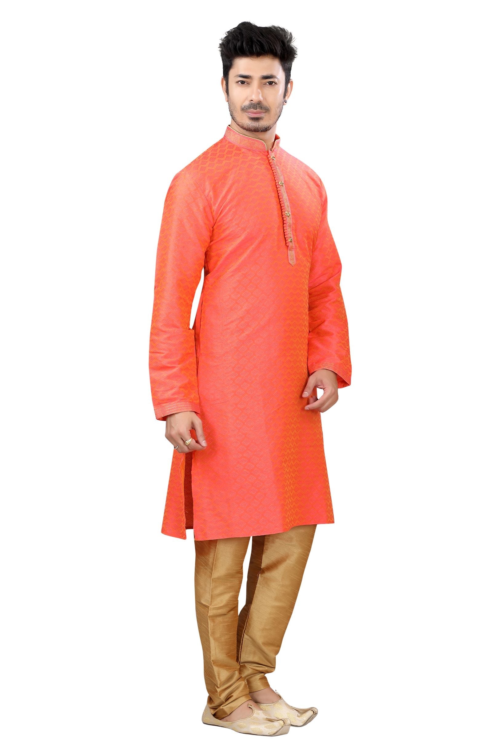 Jamevar Kurta pajama set in Coral