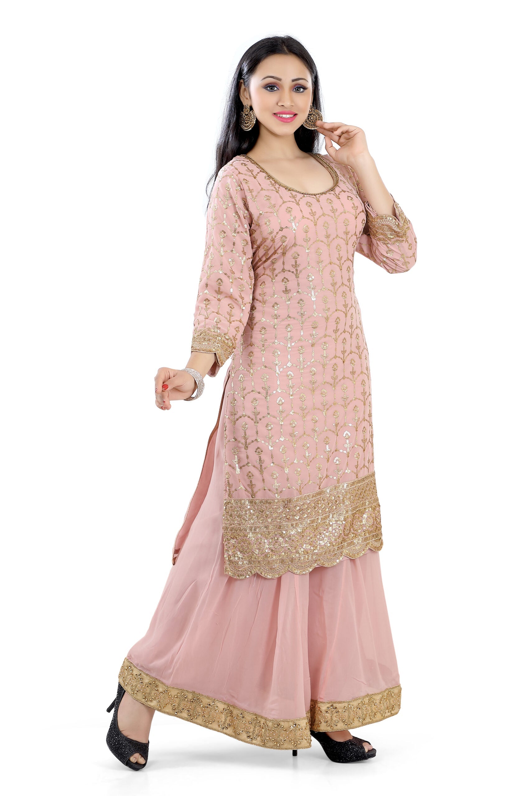 Sharara Suit in Blush Pink faux Georgett