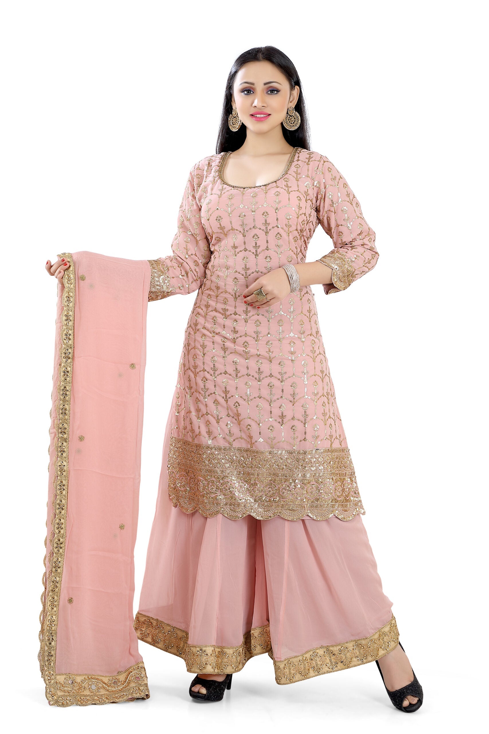 Sharara Suit in Blush Pink faux Georgett