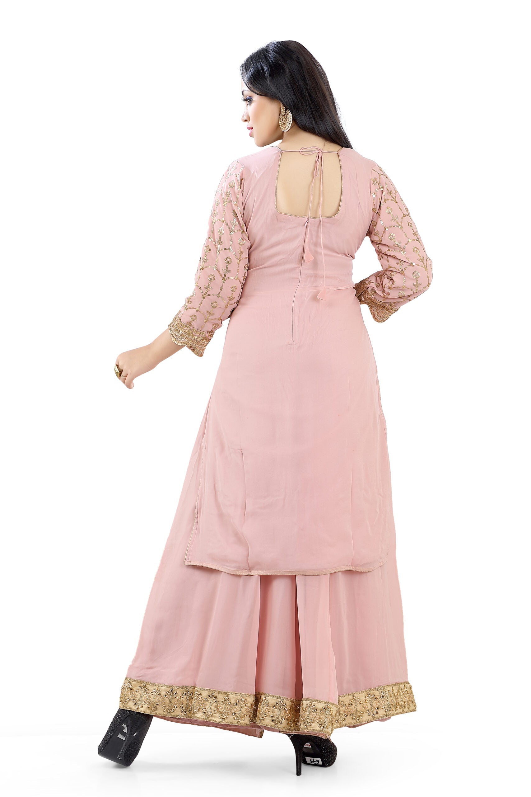 Sharara Suit in Blush Pink faux Georgett