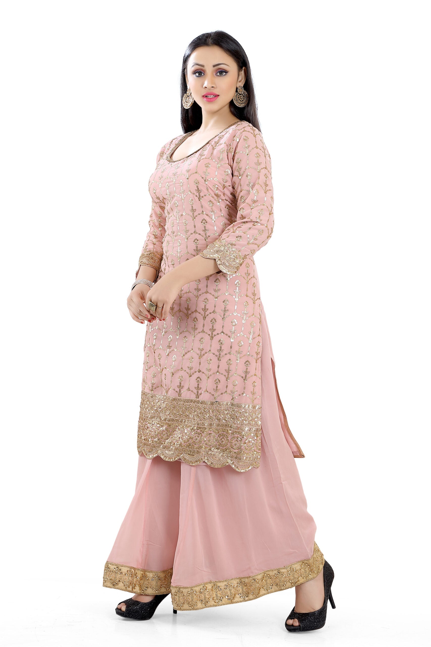 Sharara Suit in Blush Pink faux Georgett