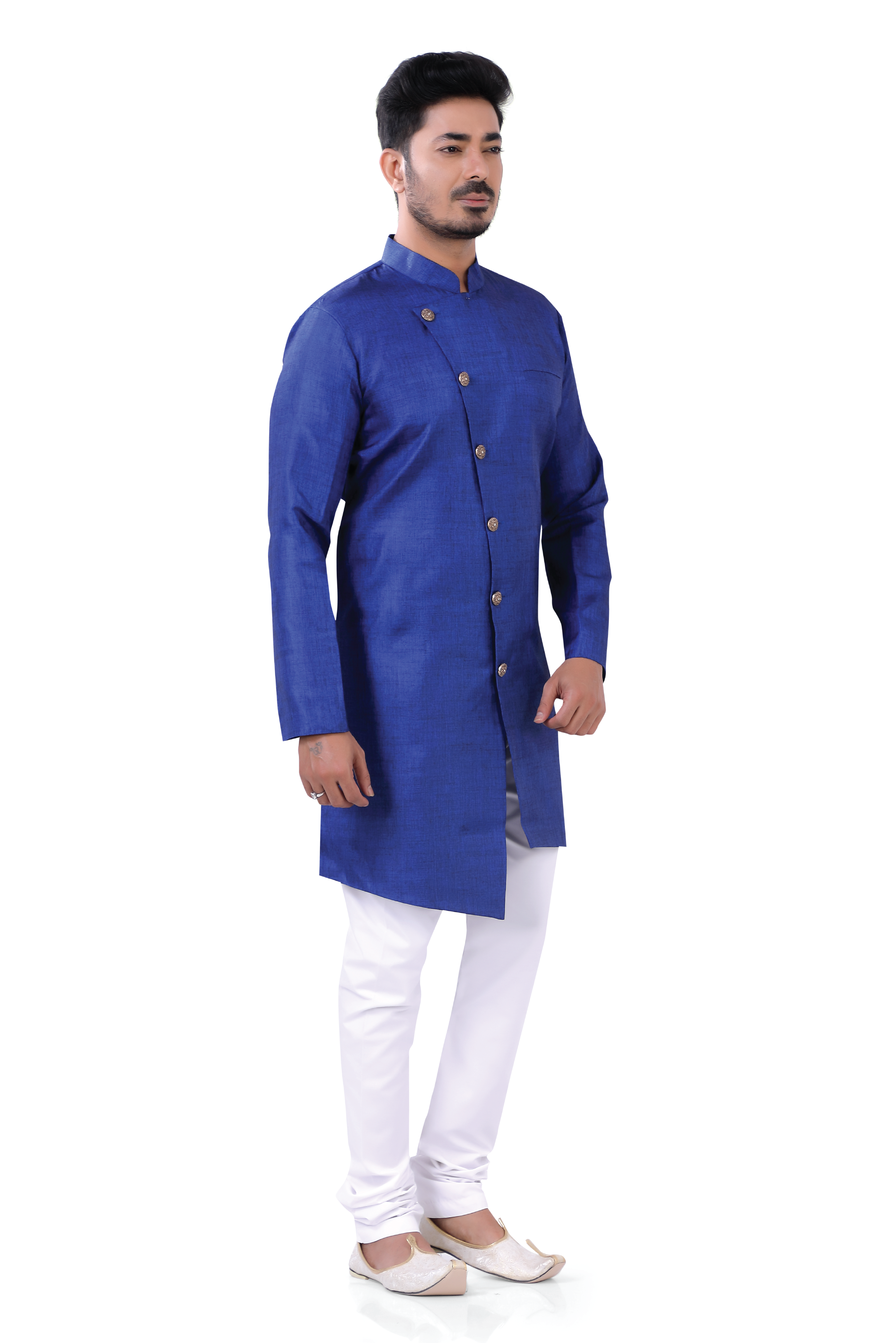 Linen Cotton Indo Western in Royal Blue Color