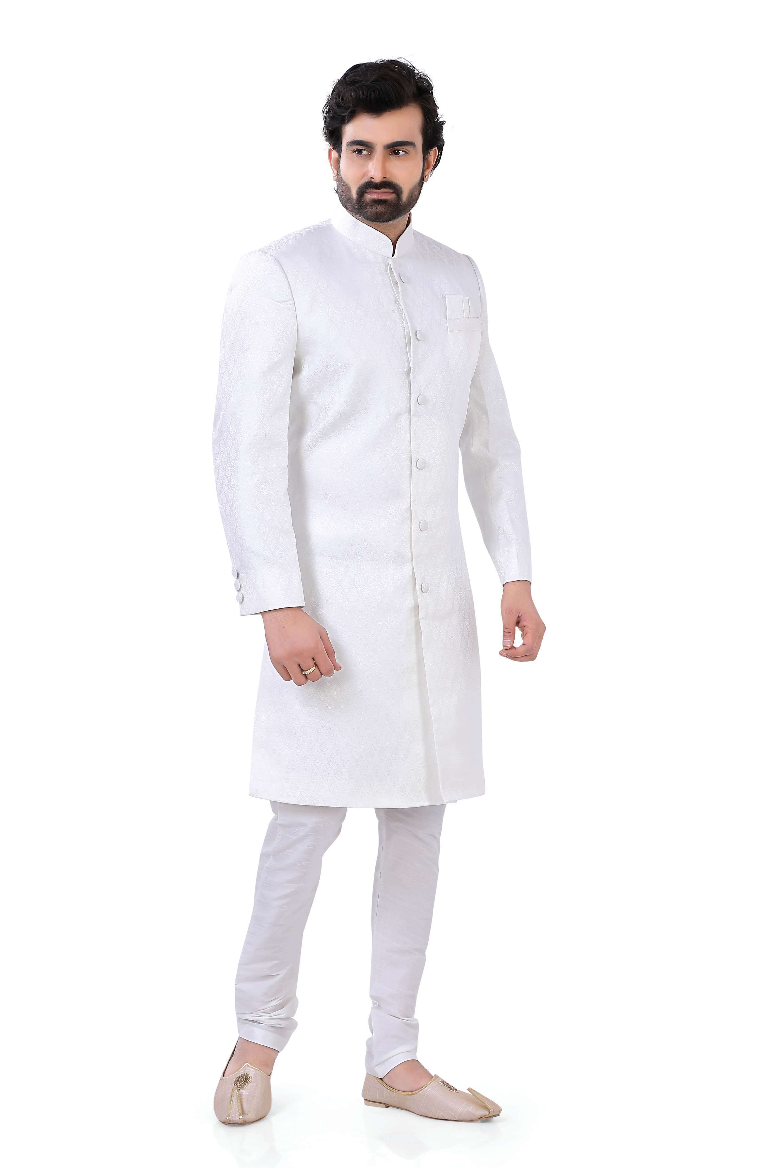 2 pieces indo western Silk Sherwani in white