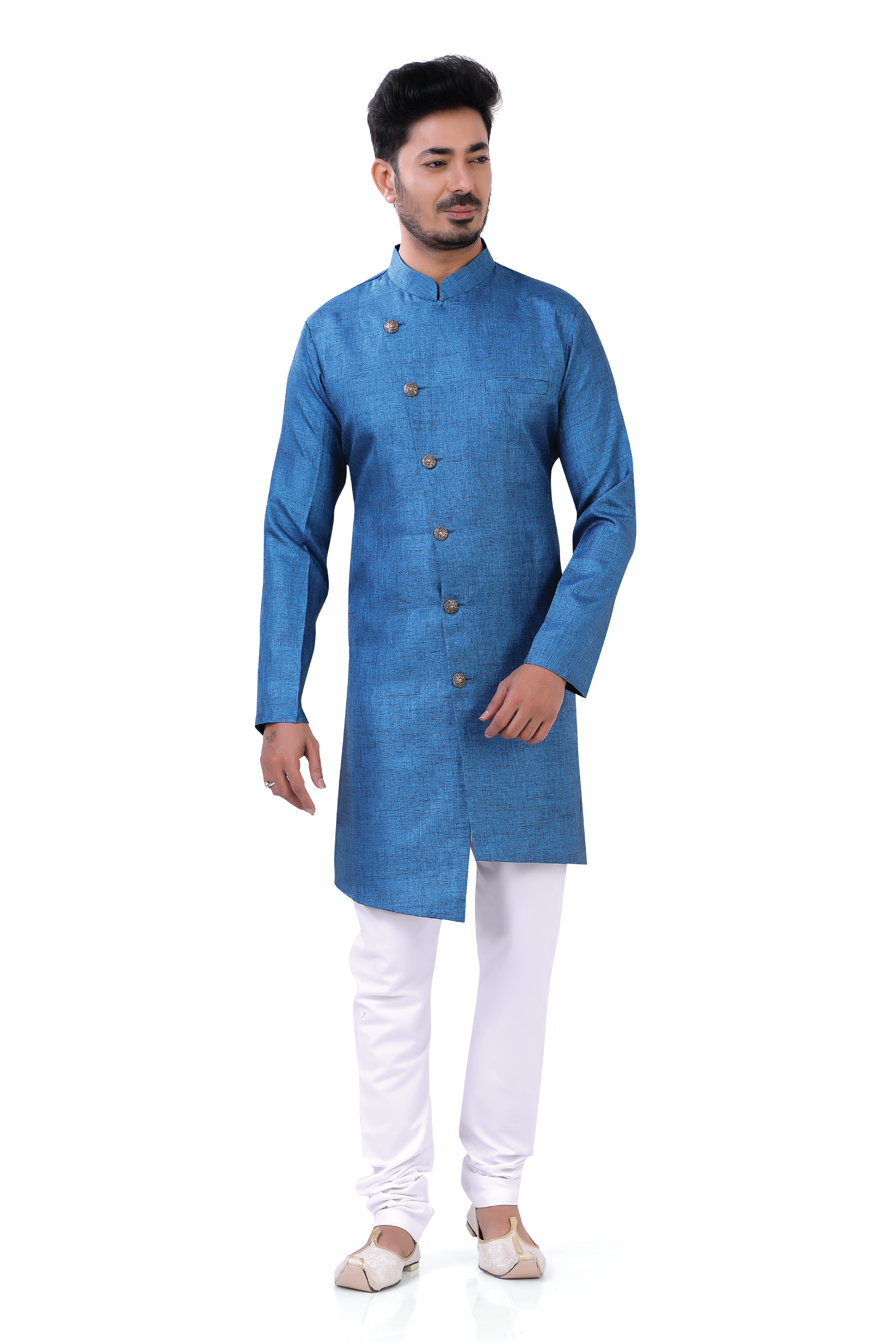 Linen Cotton Indo Western in French Blue Color