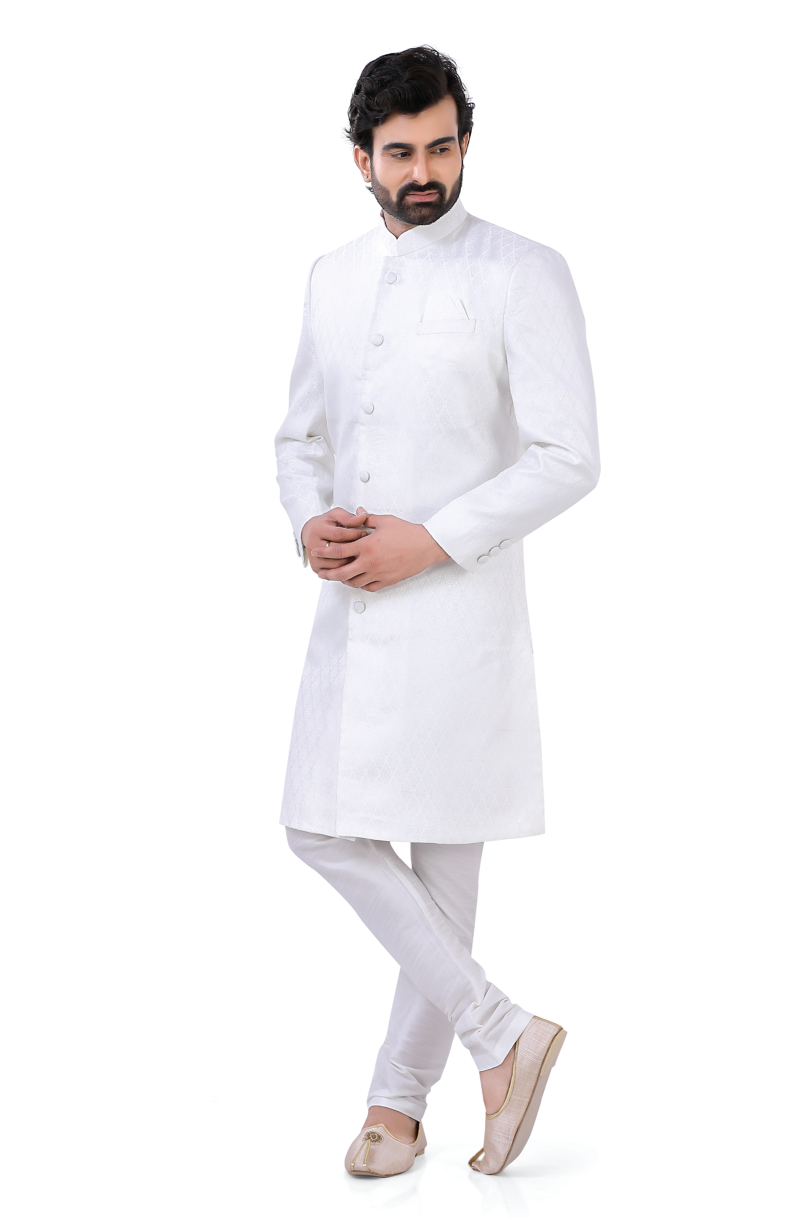 2 pieces indo western Silk Sherwani in white