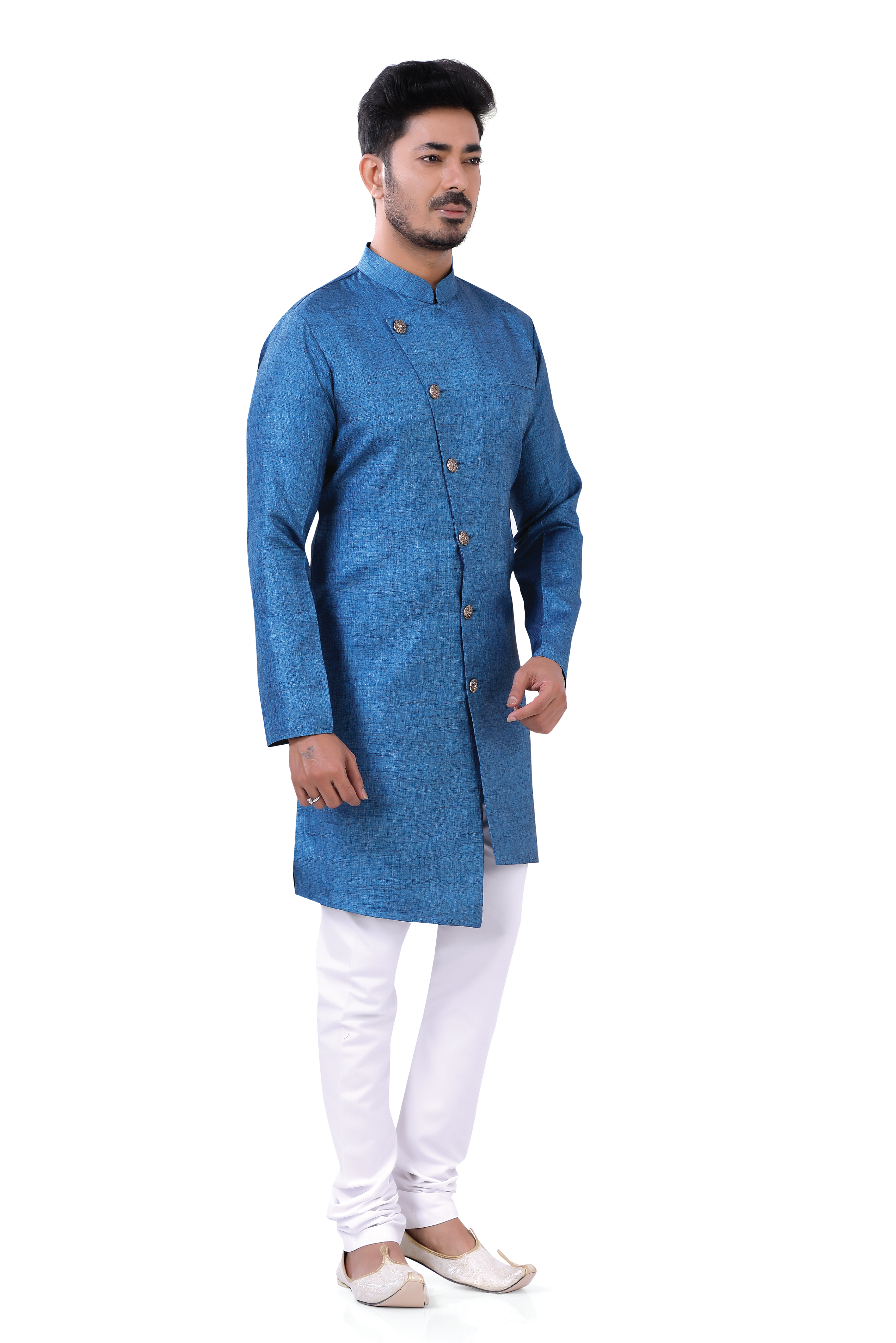 Linen Cotton Indo Western in French Blue Color