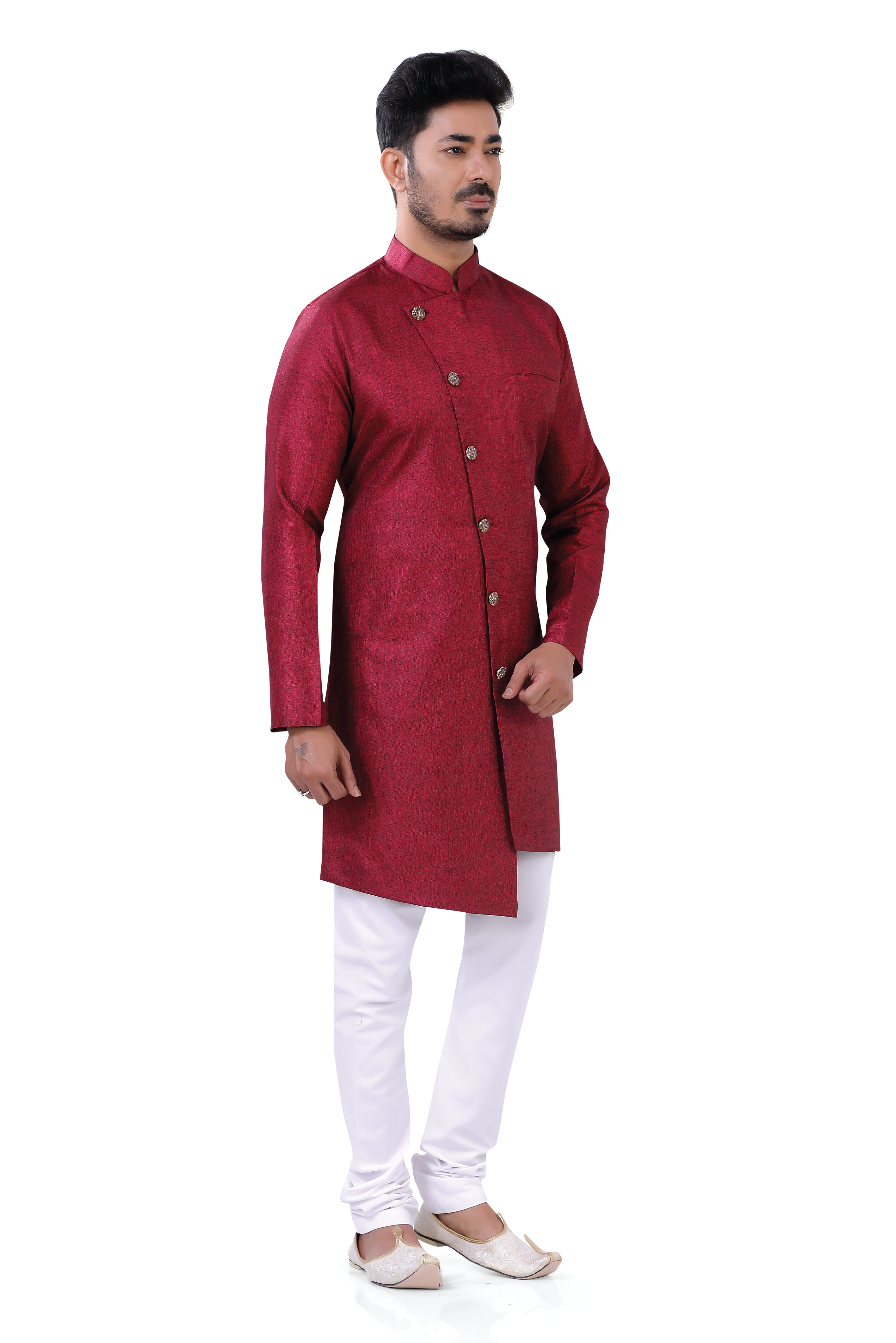 Linen Cotton Indo Western in Majenta Color