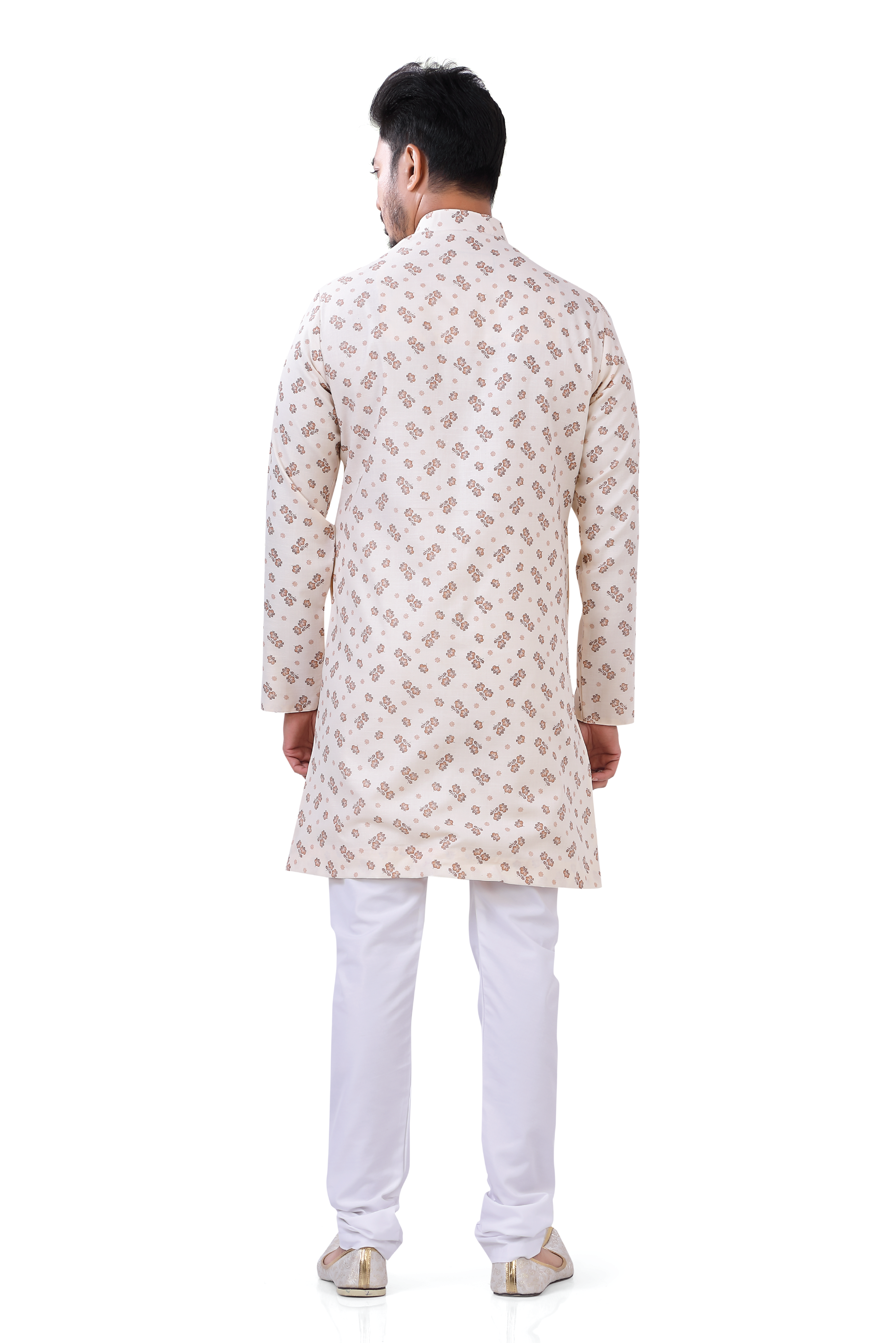 Men's Cotton Printed Cream Color Indo Western