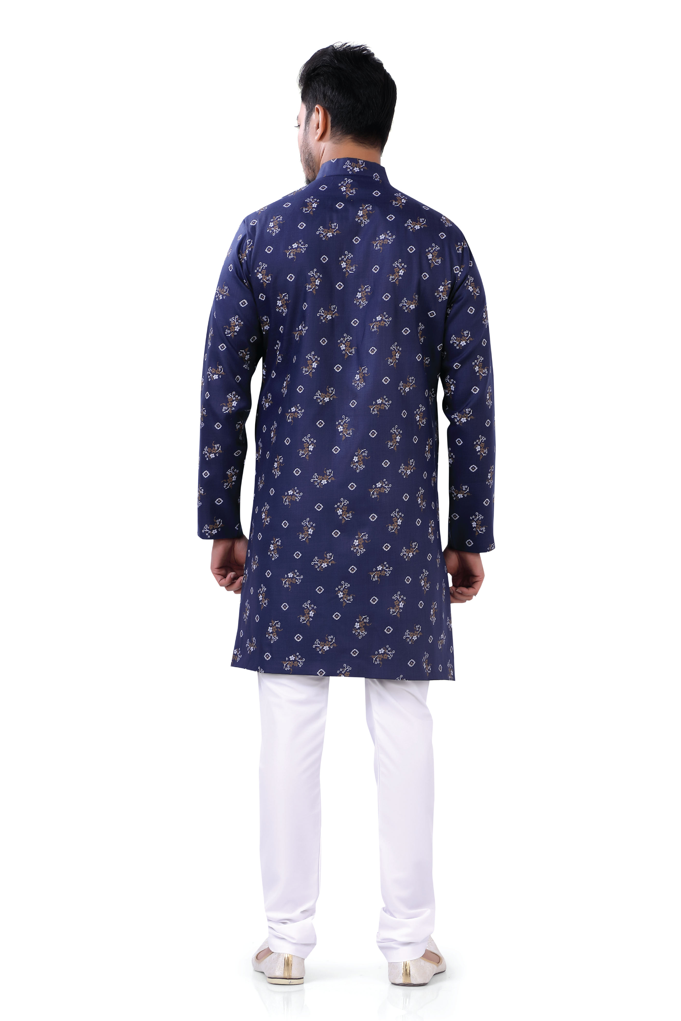 Men's Cotton Printed Navy Blue Color Indo Western