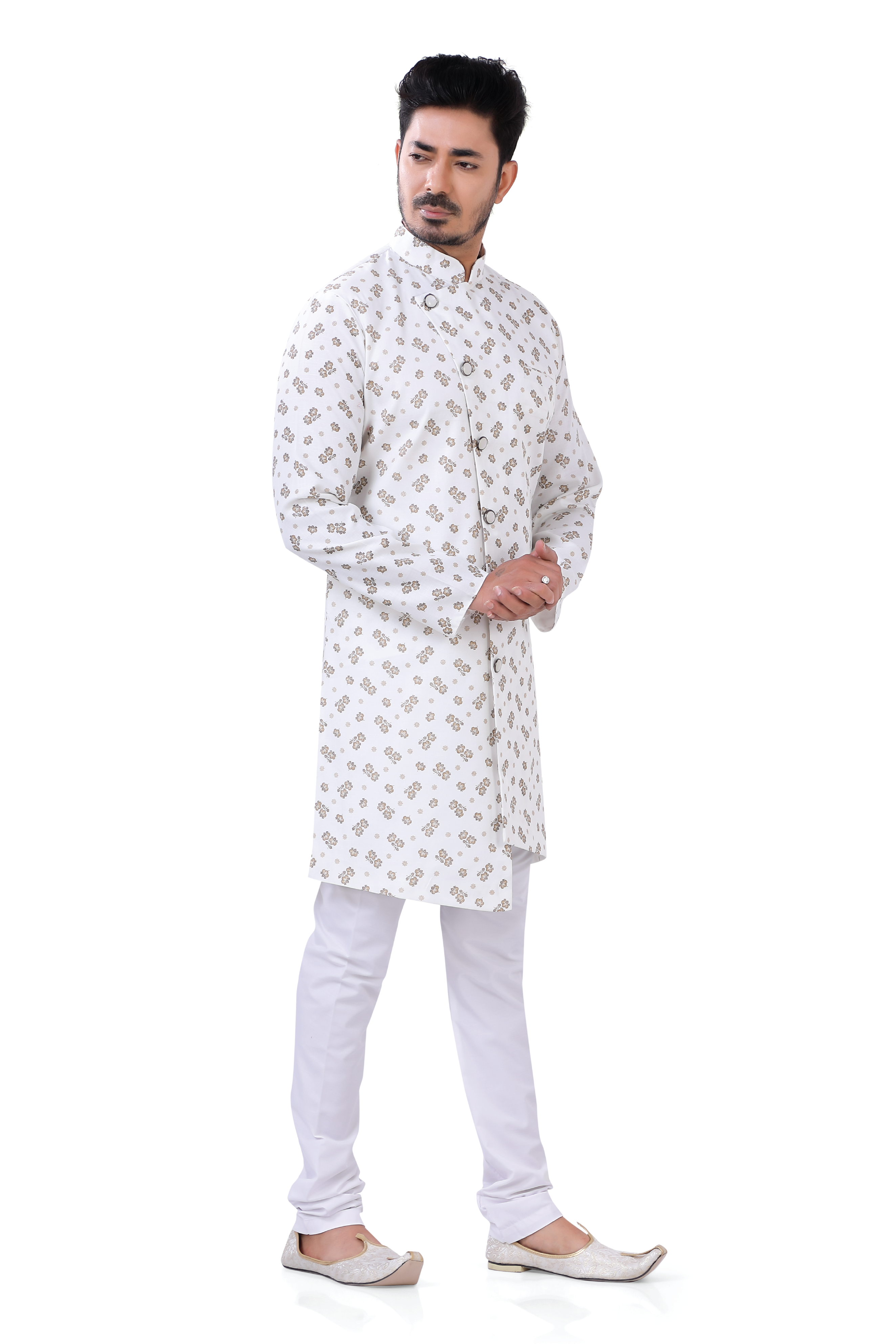 Cotton Printed Indo Western In White