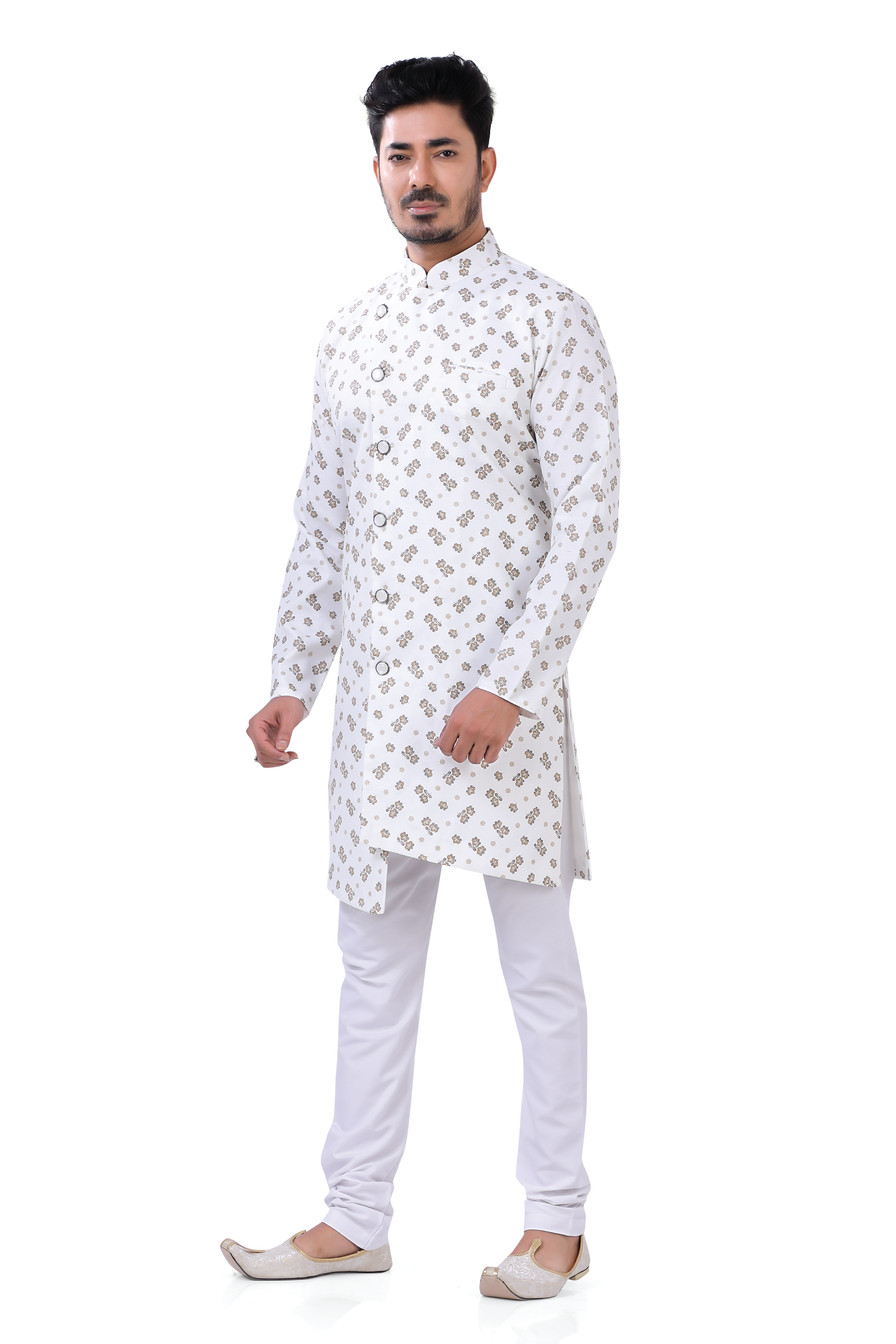 Cotton Printed Indo Western In White