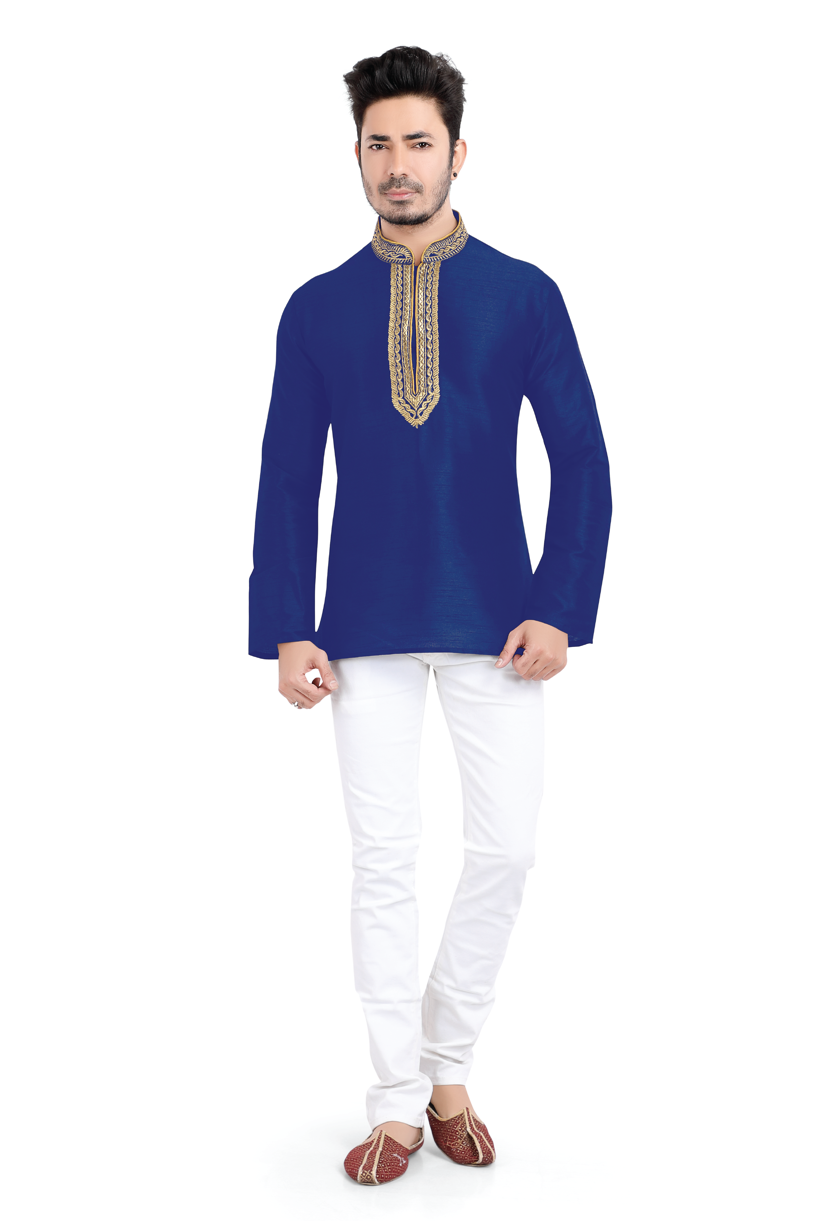 Banarasi Silk Short Kurta in Royal Blue