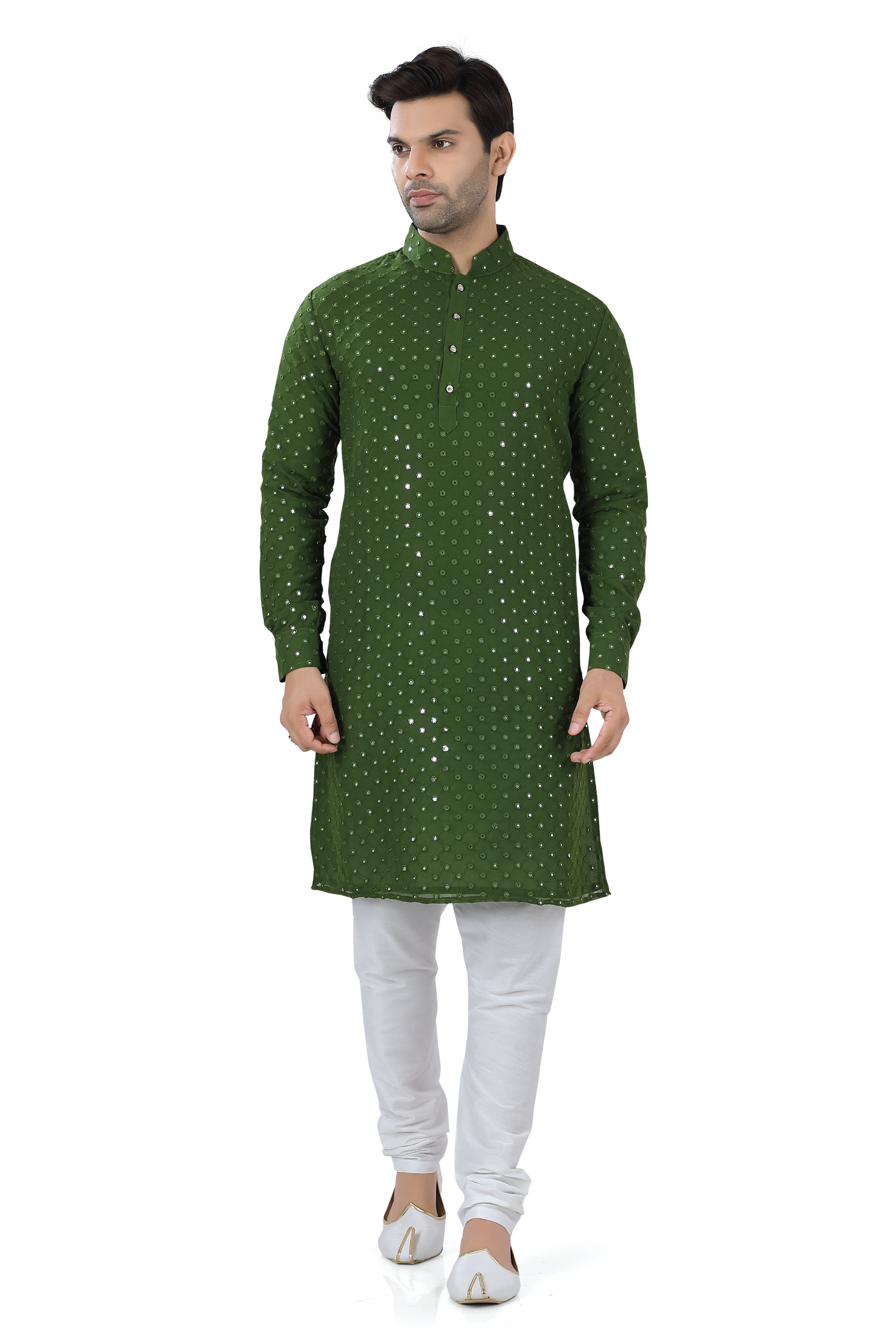 Mehendi Green Mirror Work Kurta in Soft Georgett Fabric