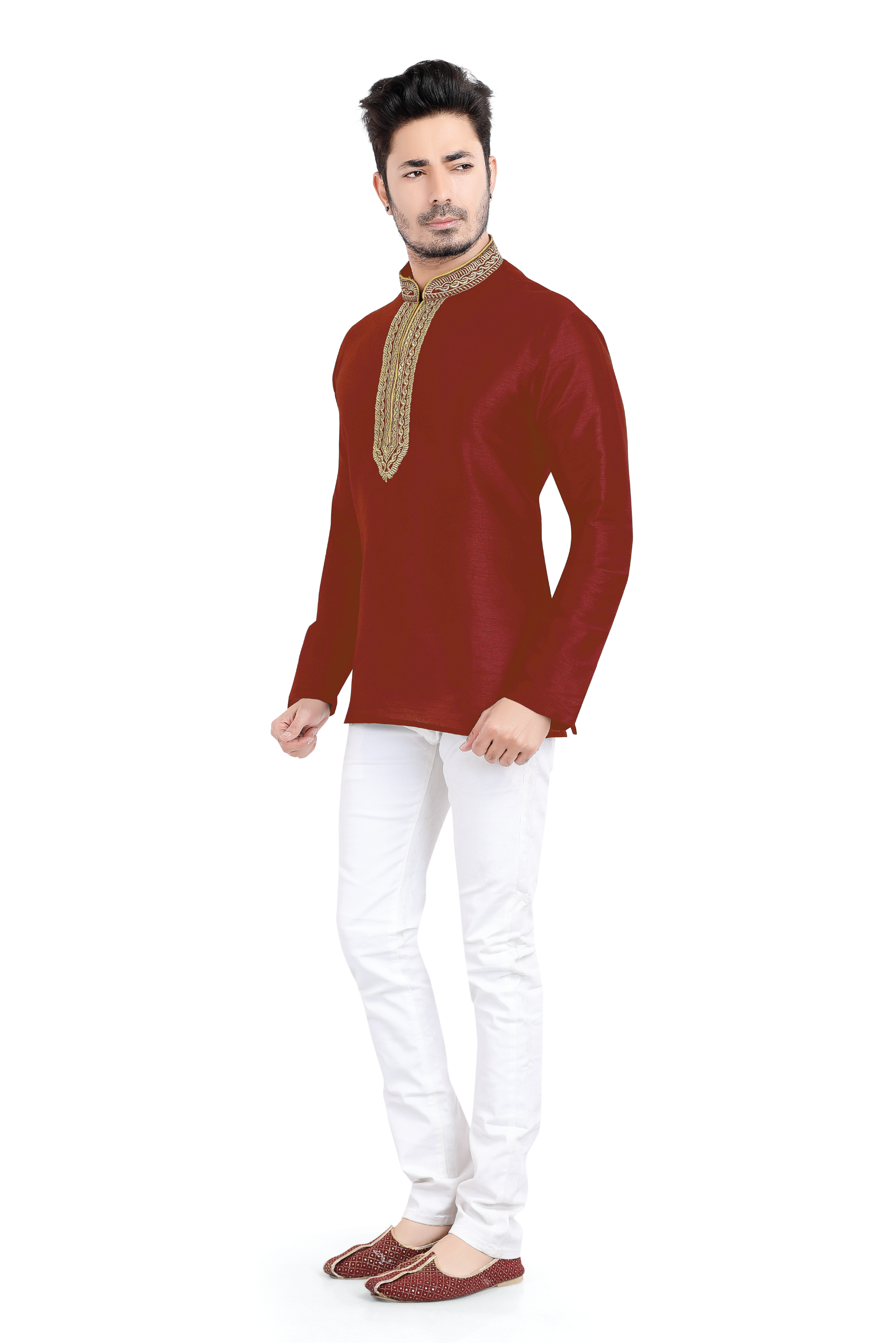 Banarasi Silk Short Kurta in Maroon