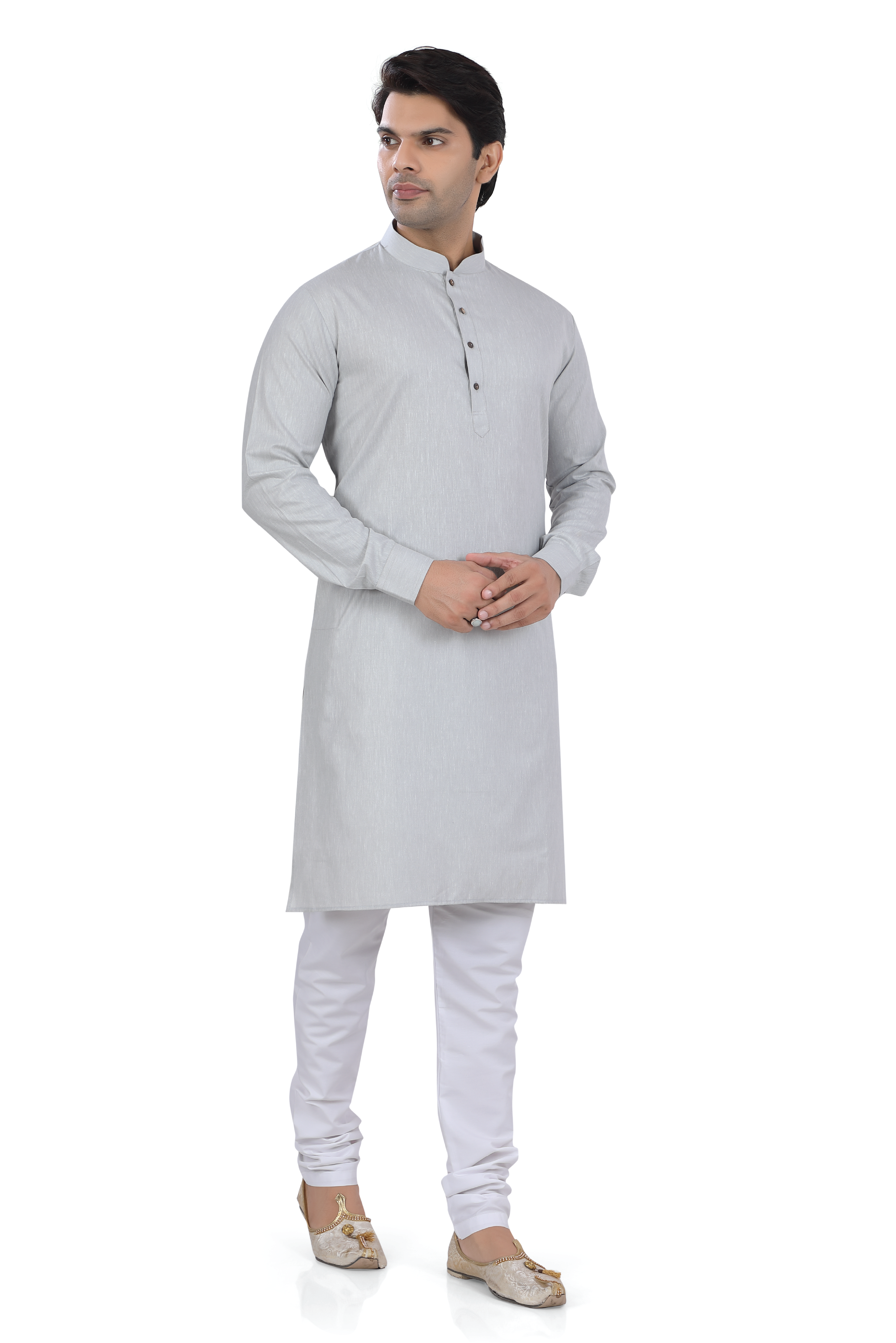 Men's Soft Cotton Kurta in Light Grey Color - Premium kurta pajama from Dapper Ethnic - Just $49! Shop now at Dulhan Exclusives