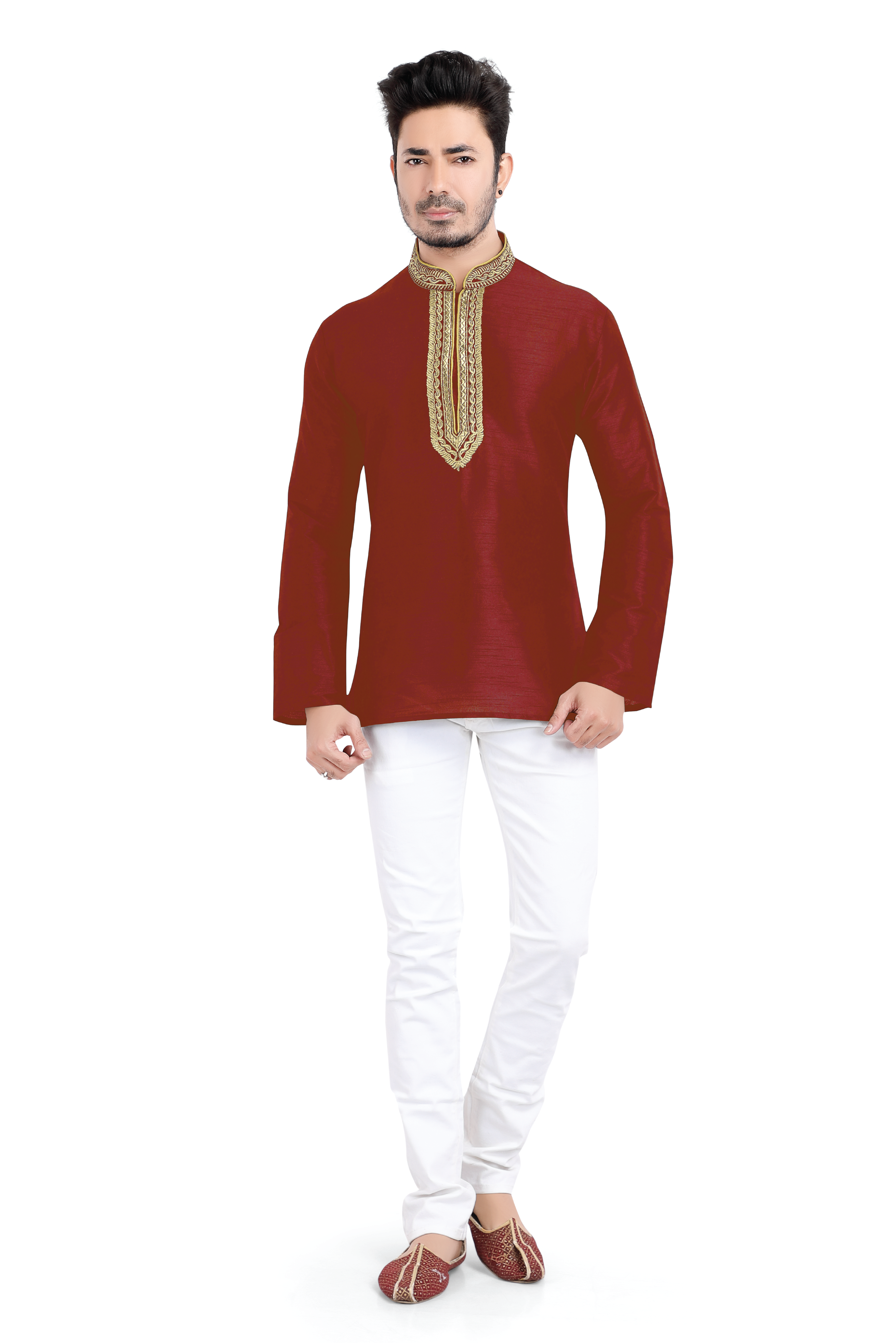 Banarasi Silk Short Kurta in Maroon