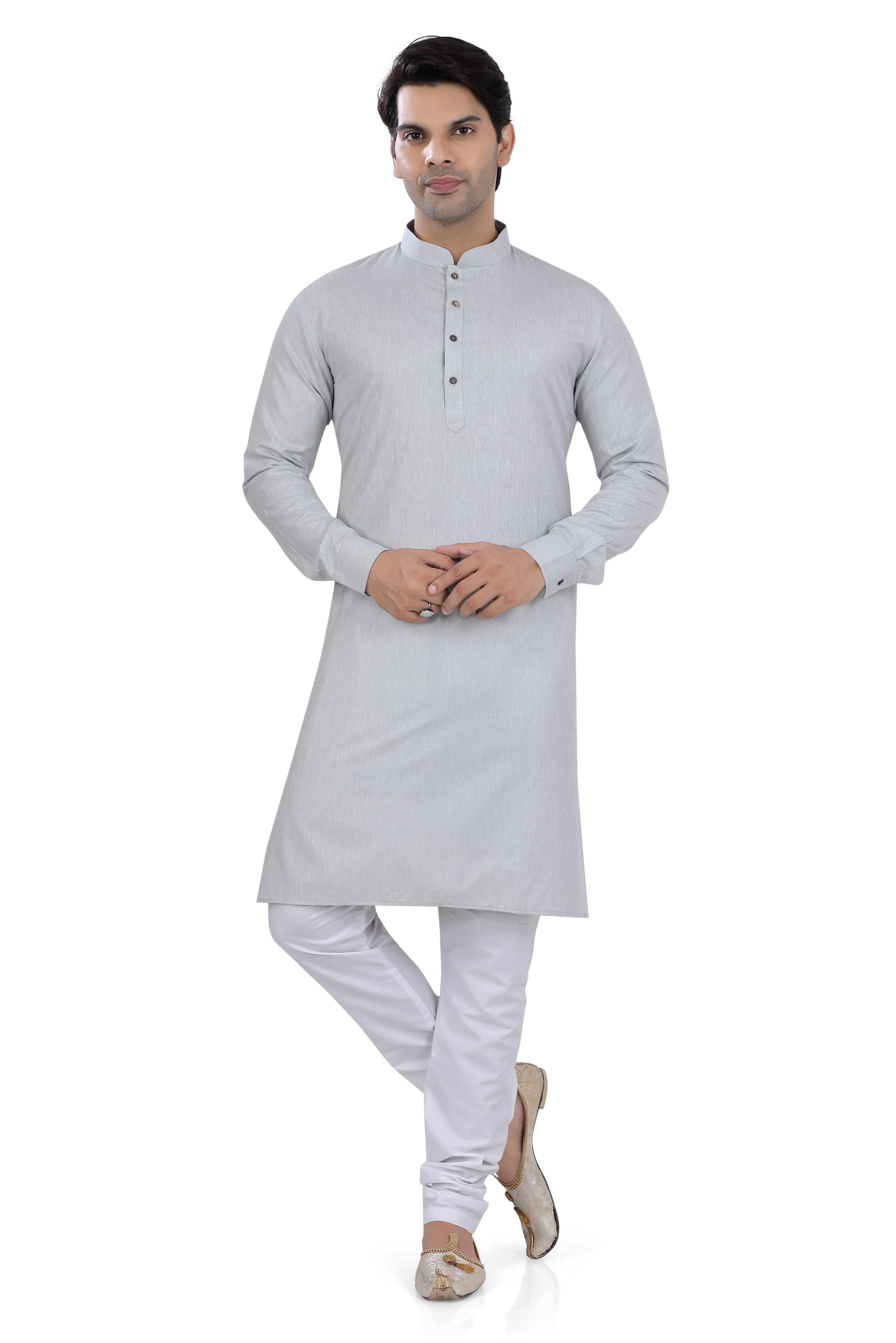 Men's Soft Cotton Kurta in Light Grey Color