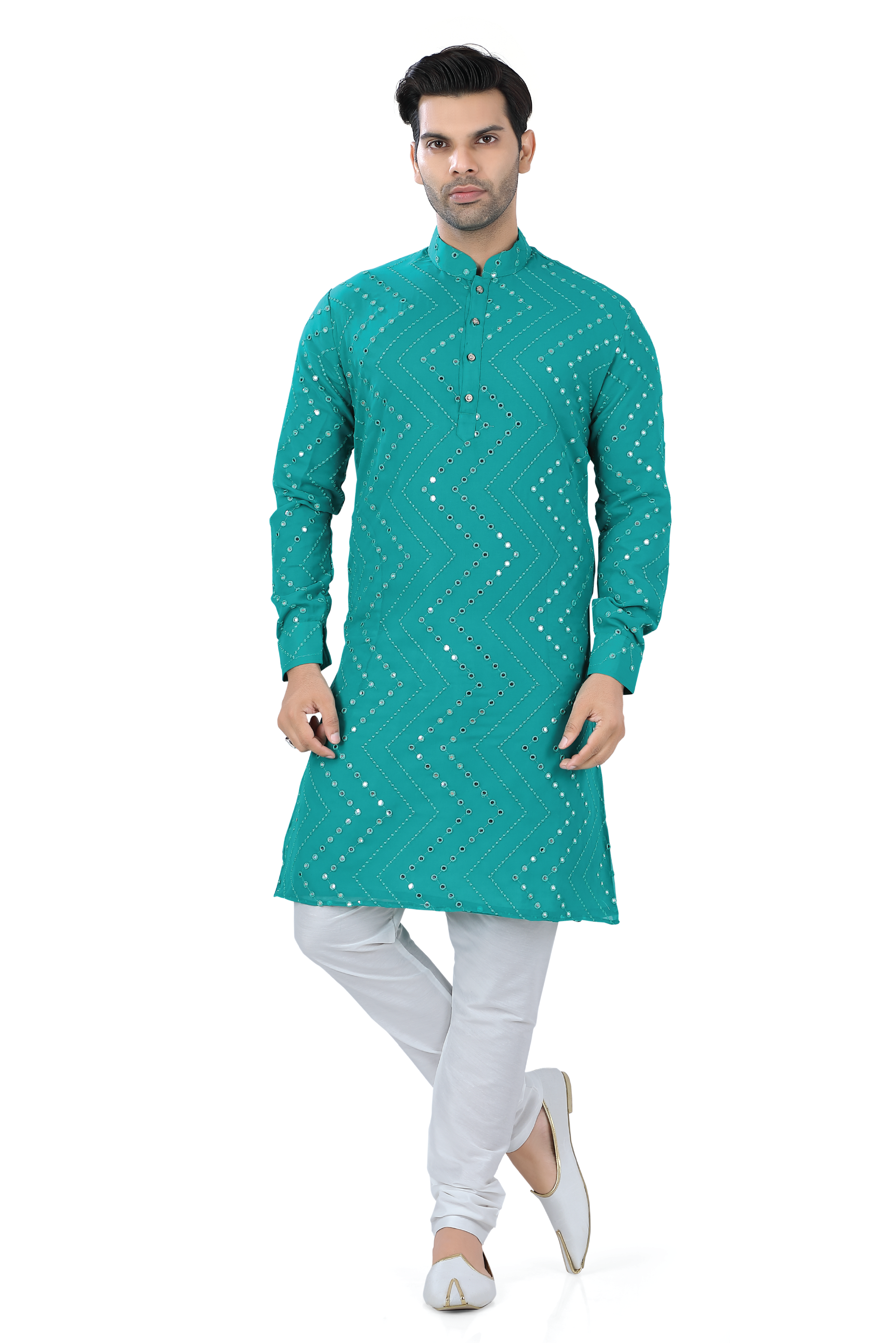 Leriya style Kurta with Abhla & Resham work in Teal