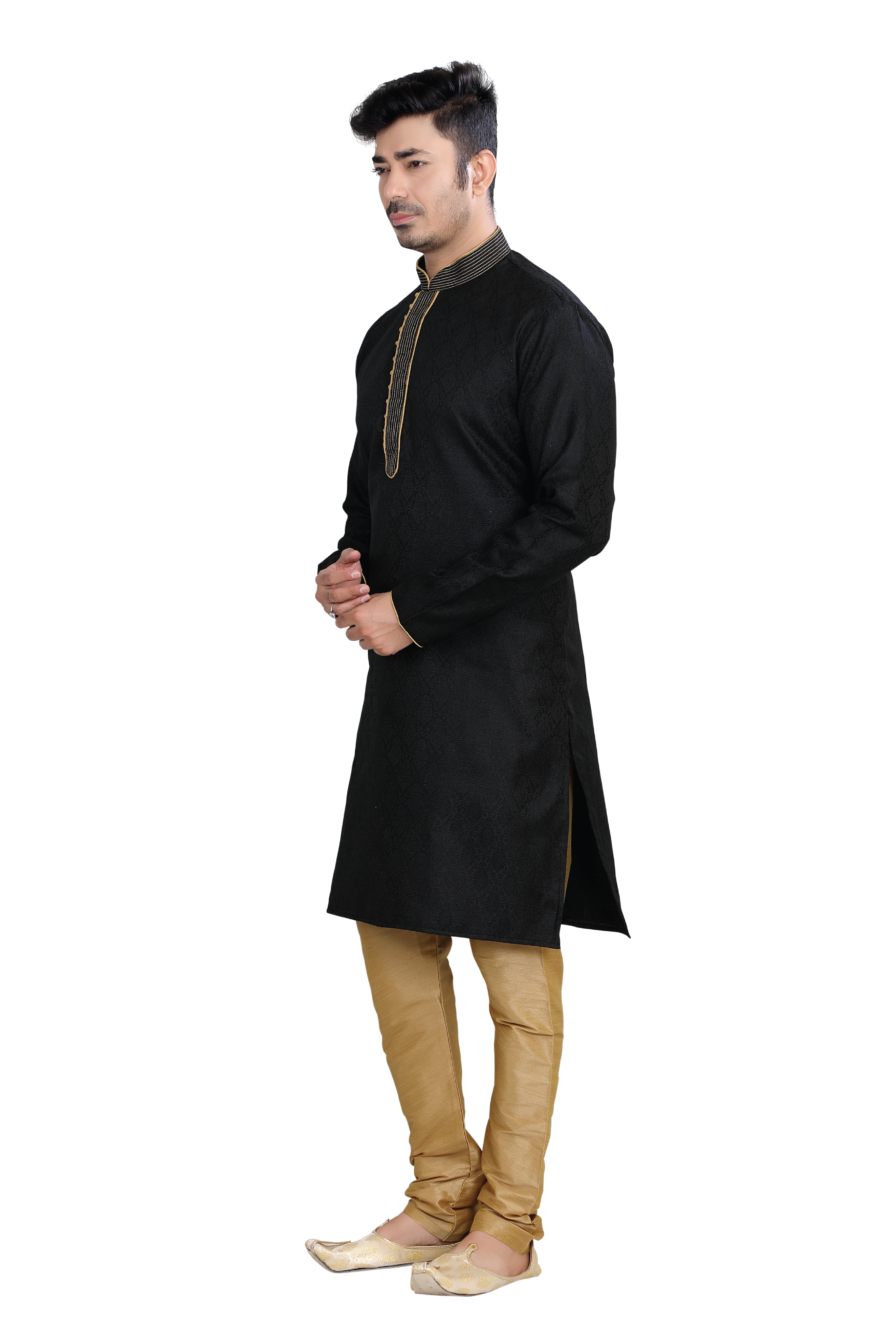 Anchor Embroidery  Banarasi Soft Silk Kurta Pajama in Black Color - Premium kurta pajama from Dapper Ethnic - Just $119! Shop now at Dulhan Exclusives