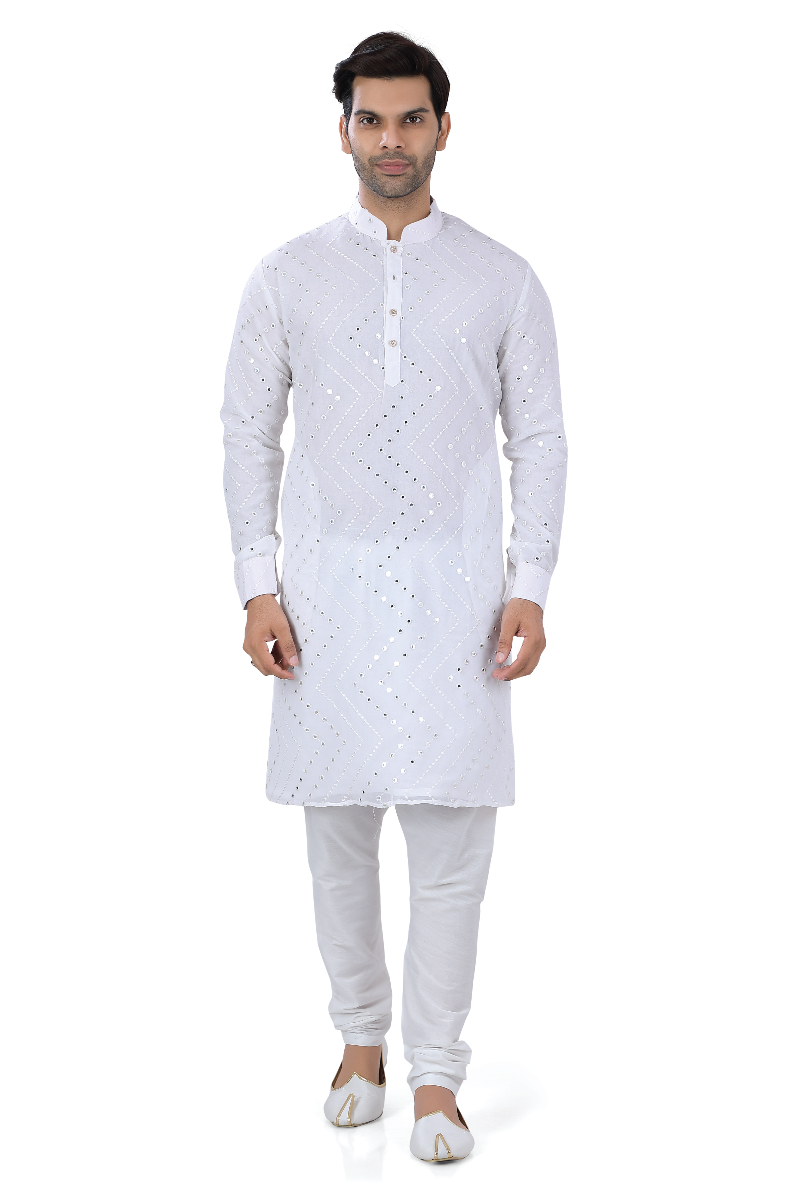 Leriya style Kurta with Abhla & Resham work in white